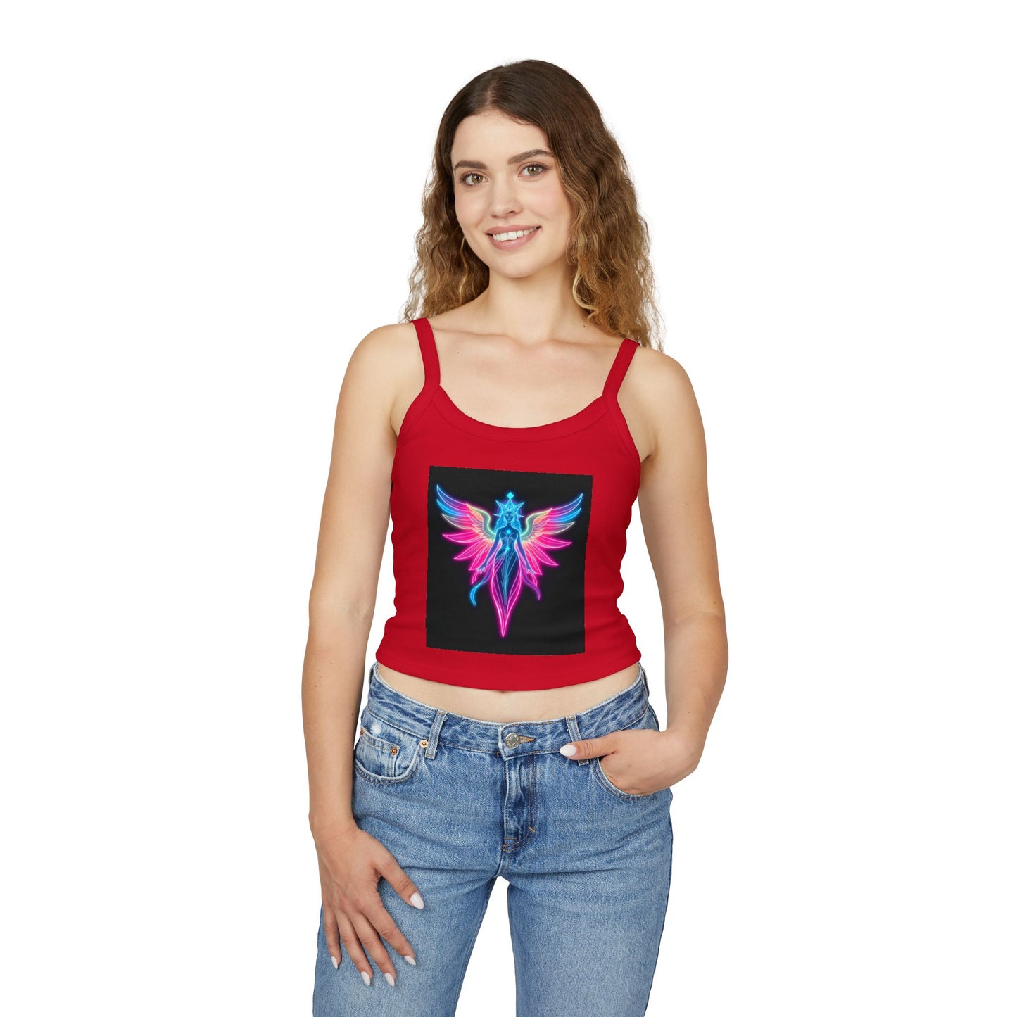 Neon Angel Graphic Spaghetti Strap Tank Top, Summer Shirt, Festival Wear, Bohemian Top, Trendy Casual Wear, Gift for Her