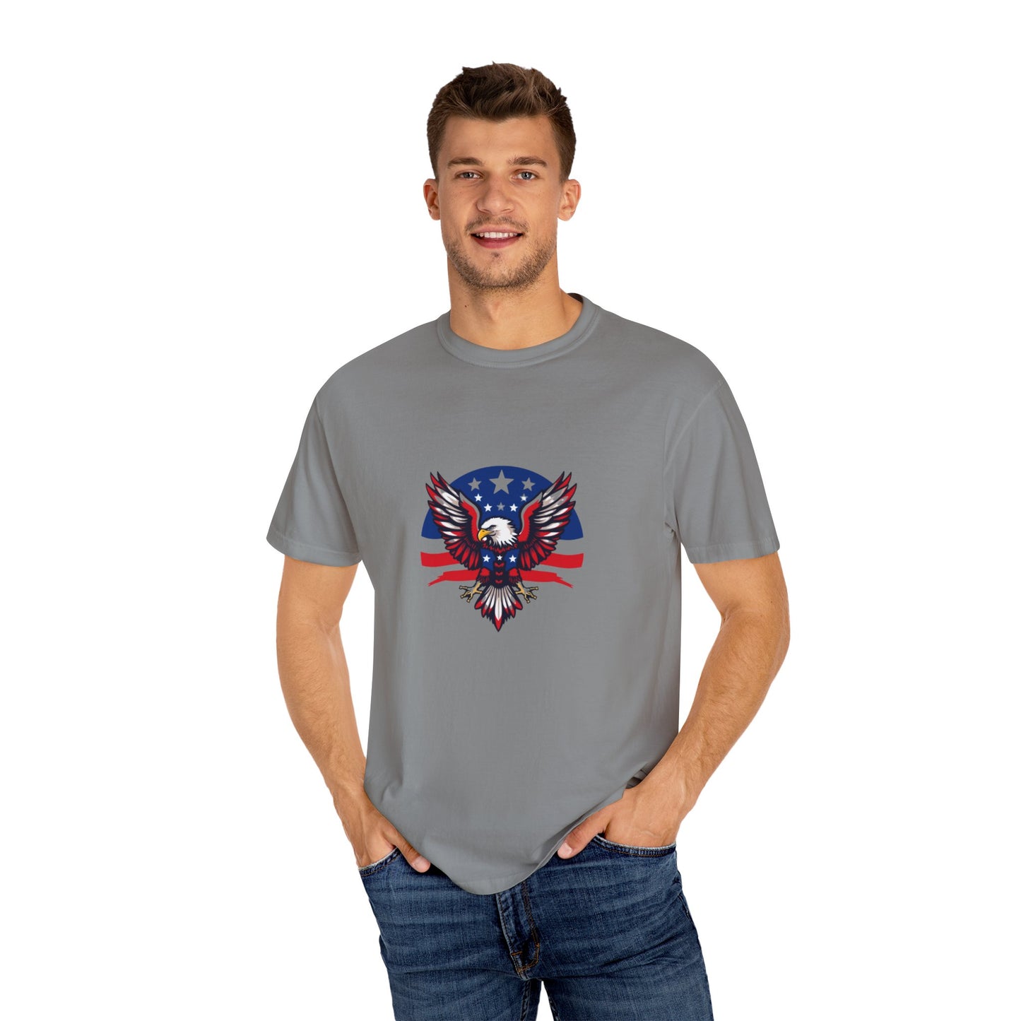 Patriotic T-Shirt with Eagle Graphic | Faith By Flag Tee, Unisex Apparel, Independence Day Shirt, Casual Wear, Gift for Veterans