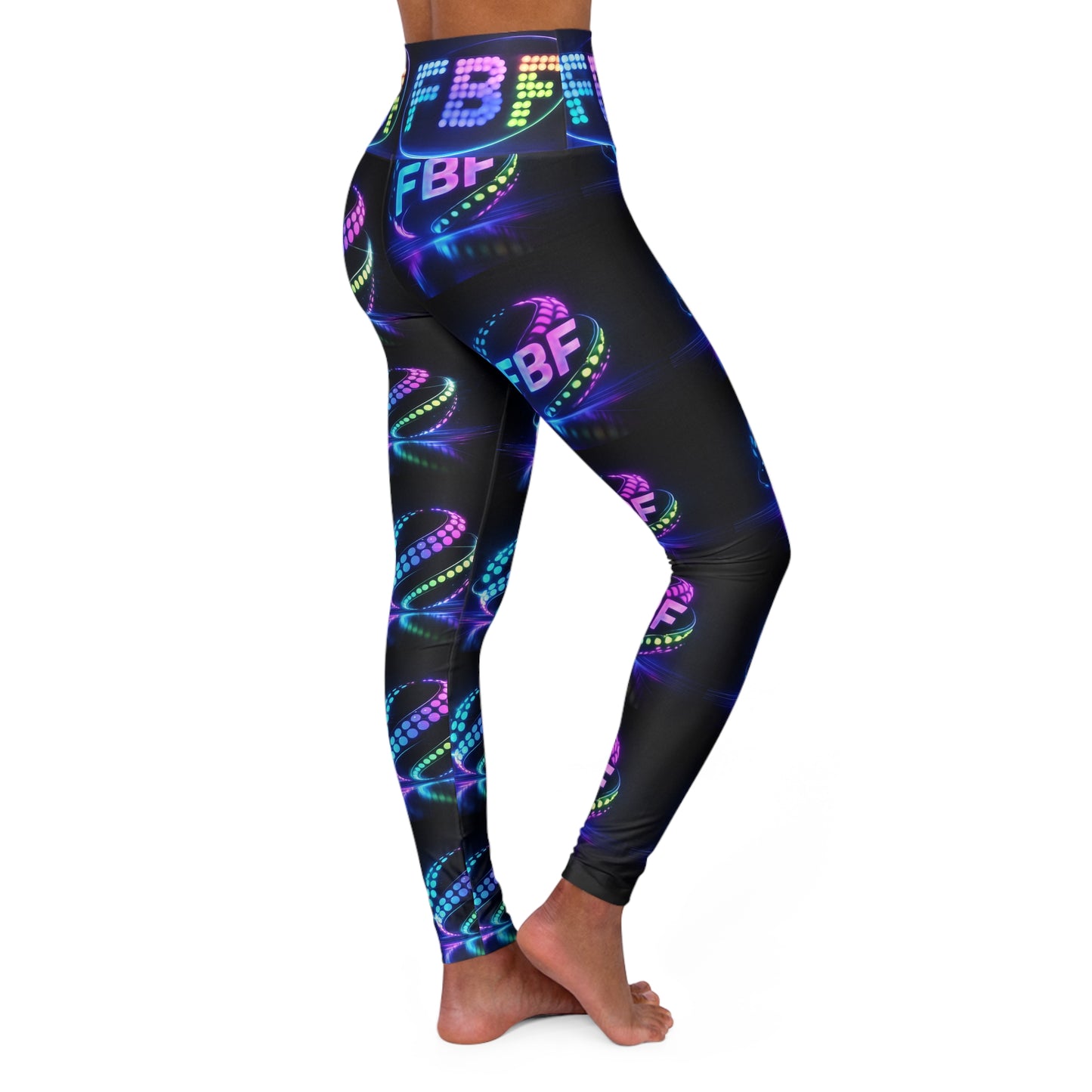 High-Waisted Yoga Leggings — Neon FBF Dance Floor Print