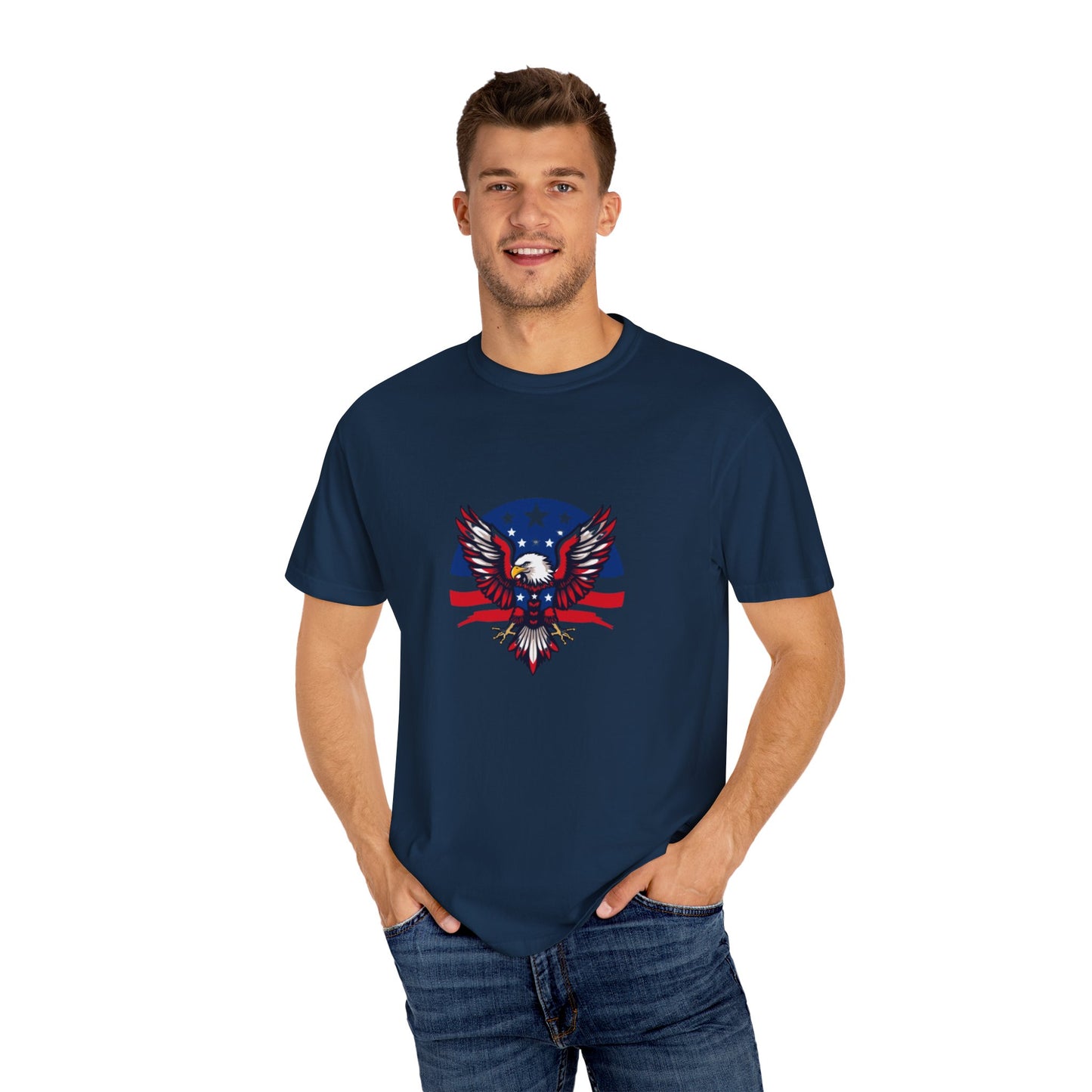 Patriotic T-Shirt with Eagle Graphic | Faith By Flag Tee, Unisex Apparel, Independence Day Shirt, Casual Wear, Gift for Veterans