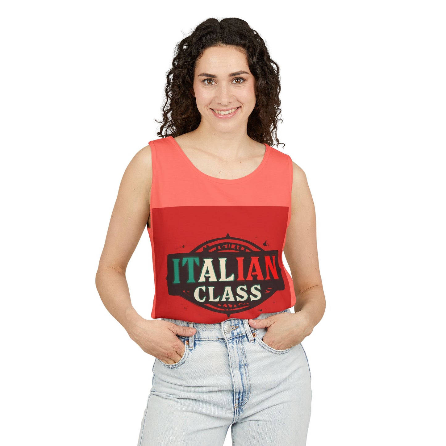 Italian Class Unisex Garment-Dyed Tank Top, Casual Summer Wear, Italian Heritage Gift, Foodie Apparel, Vacation Top