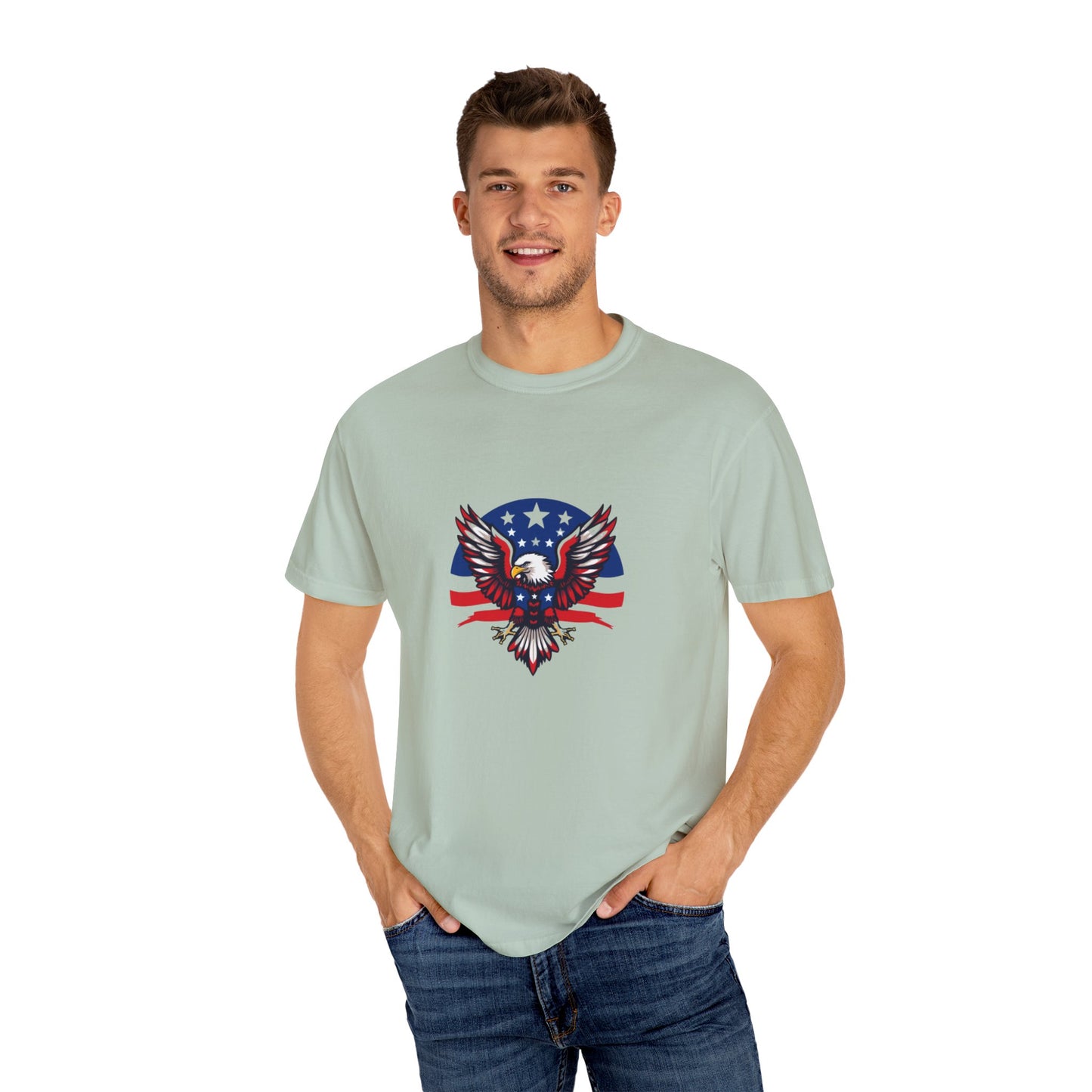 Patriotic T-Shirt with Eagle Graphic | Faith By Flag Tee, Unisex Apparel, Independence Day Shirt, Casual Wear, Gift for Veterans