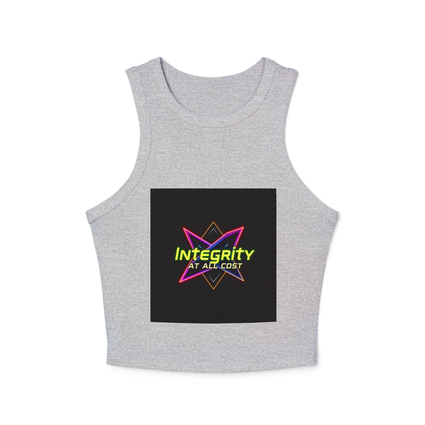 Women's Micro Rib Racer Tank Top with 'Integrity at All Cost' Design, Trendy Crop Top, Summer Top, Workout Tank, Gift for Her, Casual Wear