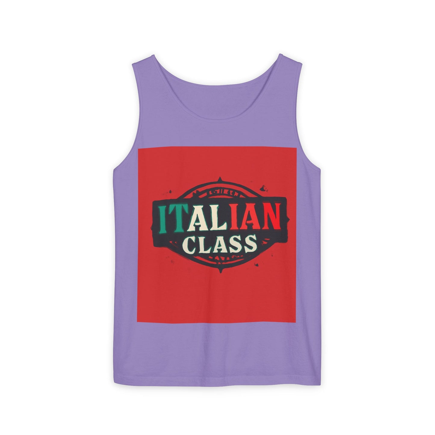 Italian Class Unisex Garment-Dyed Tank Top, Casual Summer Wear, Italian Heritage Gift, Foodie Apparel, Vacation Top