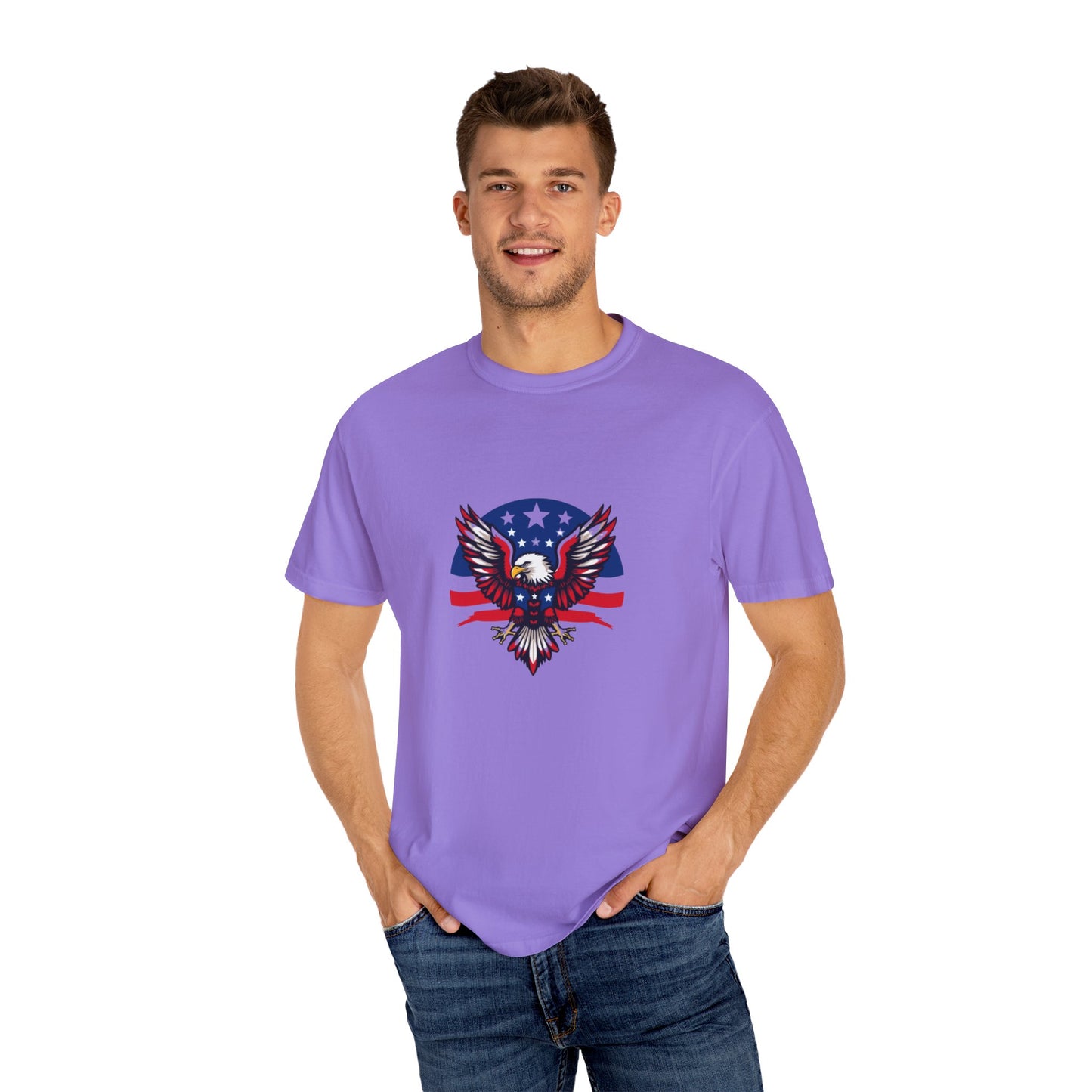 Patriotic T-Shirt with Eagle Graphic | Faith By Flag Tee, Unisex Apparel, Independence Day Shirt, Casual Wear, Gift for Veterans