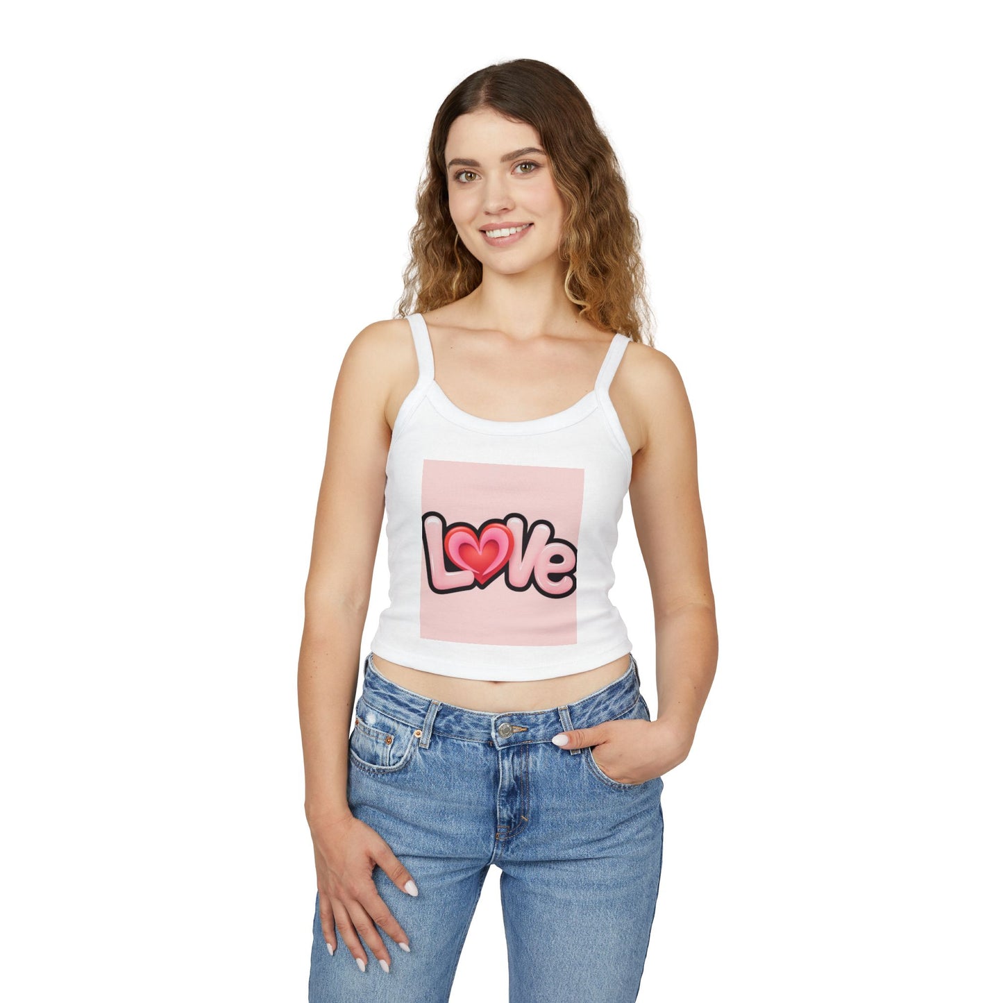 Cute Love Graphic Women's Spaghetti Strap Tank Top - Perfect for Valentine's Day and Casual Style