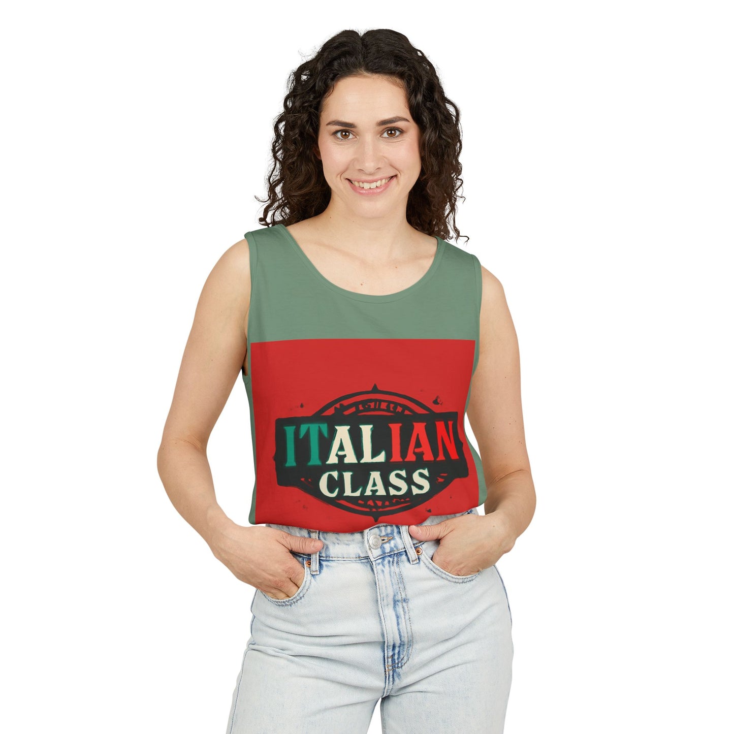 Italian Class Unisex Garment-Dyed Tank Top, Casual Summer Wear, Italian Heritage Gift, Foodie Apparel, Vacation Top