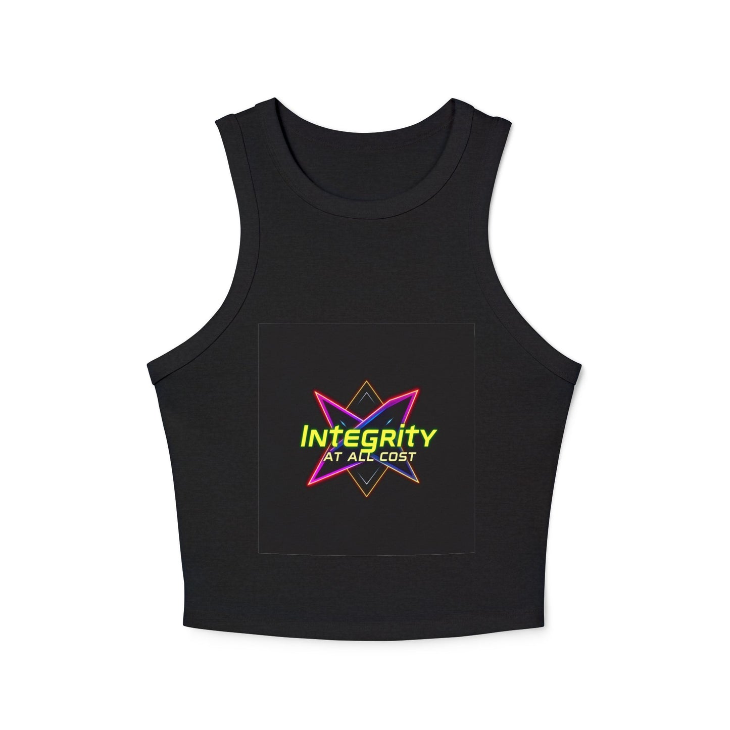 Women's Micro Rib Racer Tank Top with 'Integrity at All Cost' Design, Trendy Crop Top, Summer Top, Workout Tank, Gift for Her, Casual Wear
