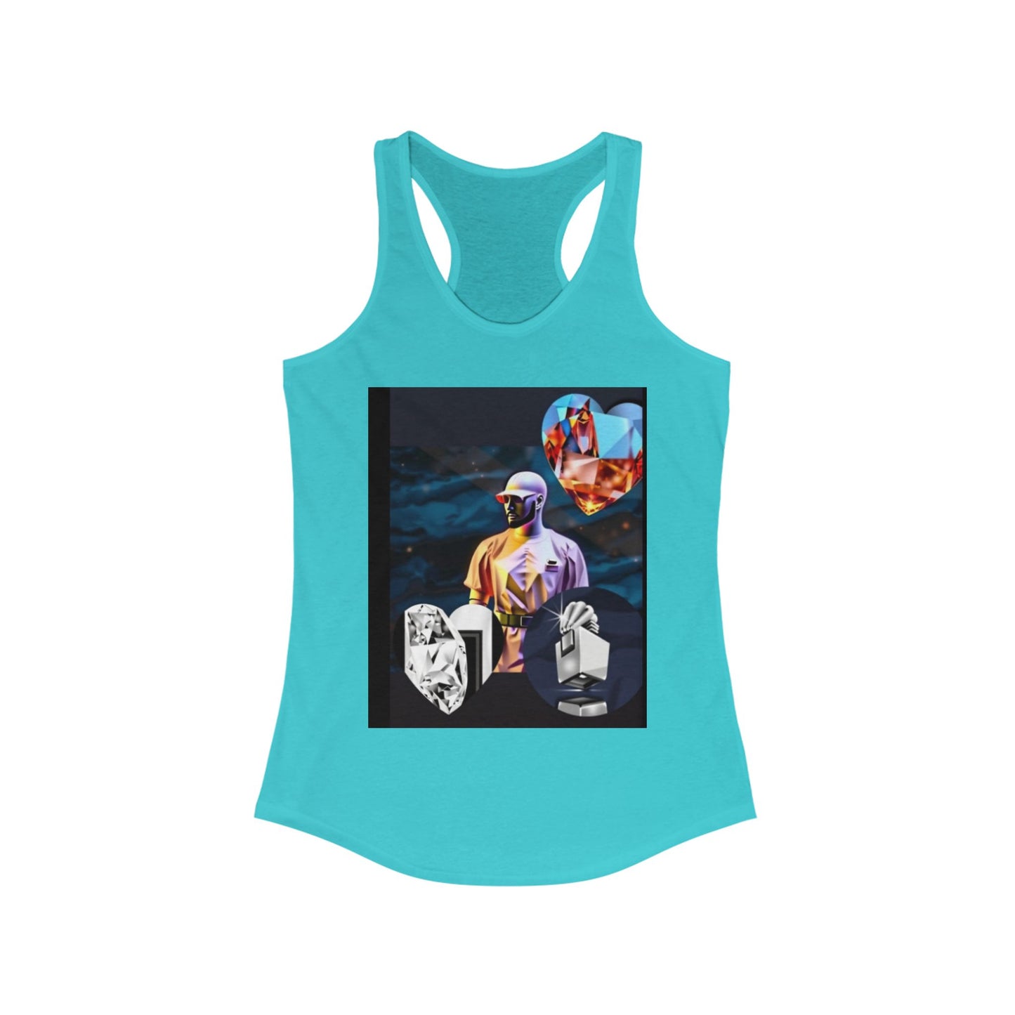 Artistic Graphic Racerback Tank Top - Stylish Casual Wear for Summer, Unique Gift for Art Lovers, Pool Parties, Gym, Music Festivals