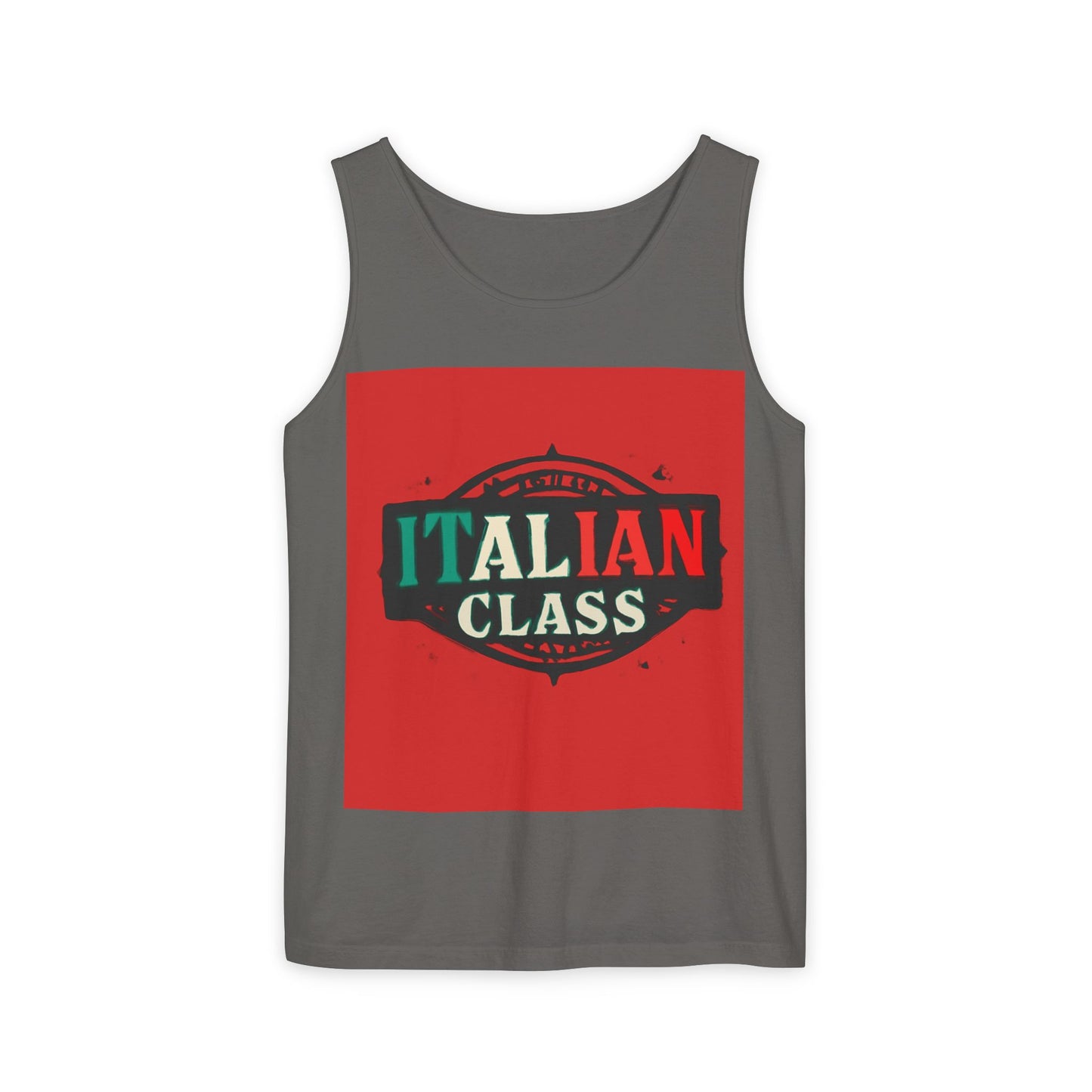 Italian Class Unisex Garment-Dyed Tank Top, Casual Summer Wear, Italian Heritage Gift, Foodie Apparel, Vacation Top