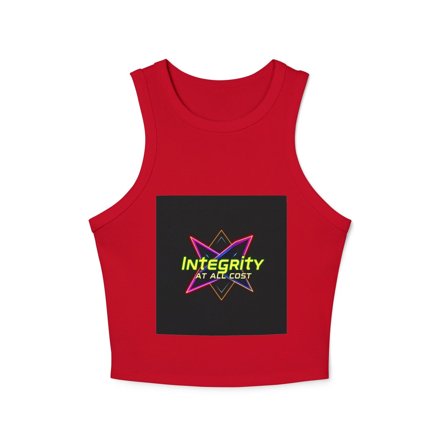 Women's Micro Rib Racer Tank Top with 'Integrity at All Cost' Design, Trendy Crop Top, Summer Top, Workout Tank, Gift for Her, Casual Wear