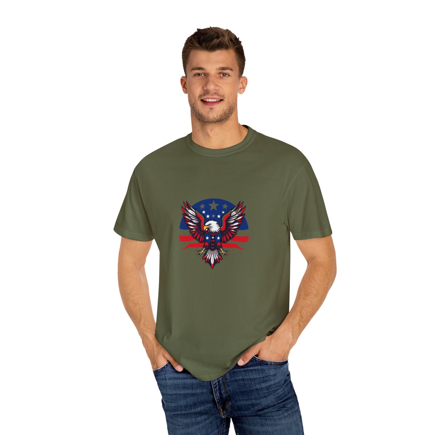 Patriotic T-Shirt with Eagle Graphic | Faith By Flag Tee, Unisex Apparel, Independence Day Shirt, Casual Wear, Gift for Veterans