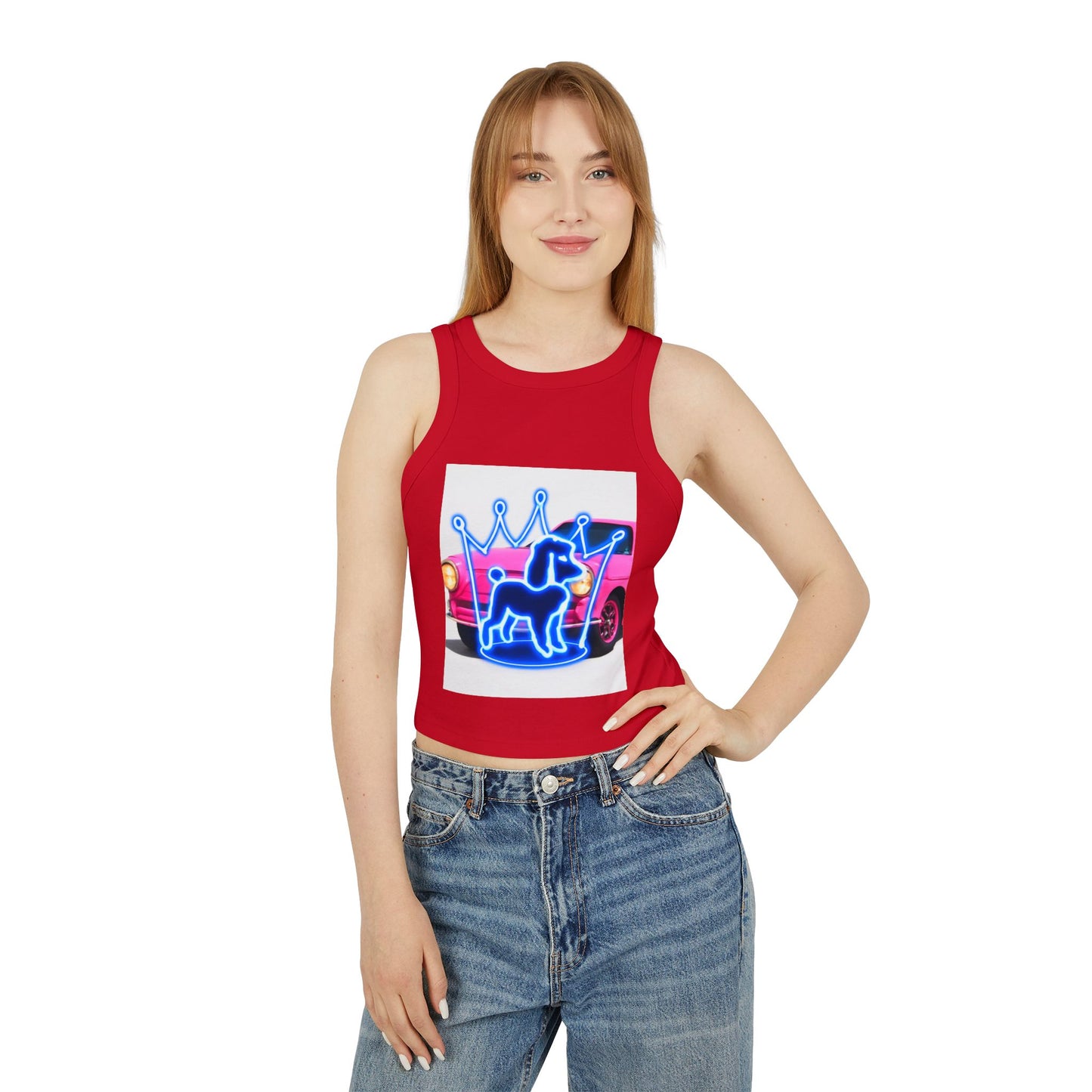 Neon Crowned Dog Racer Tank Top | Women's Casual Wear, Summer Clothing, Beach Gear, Animal Lover Gift, Fashion Statement