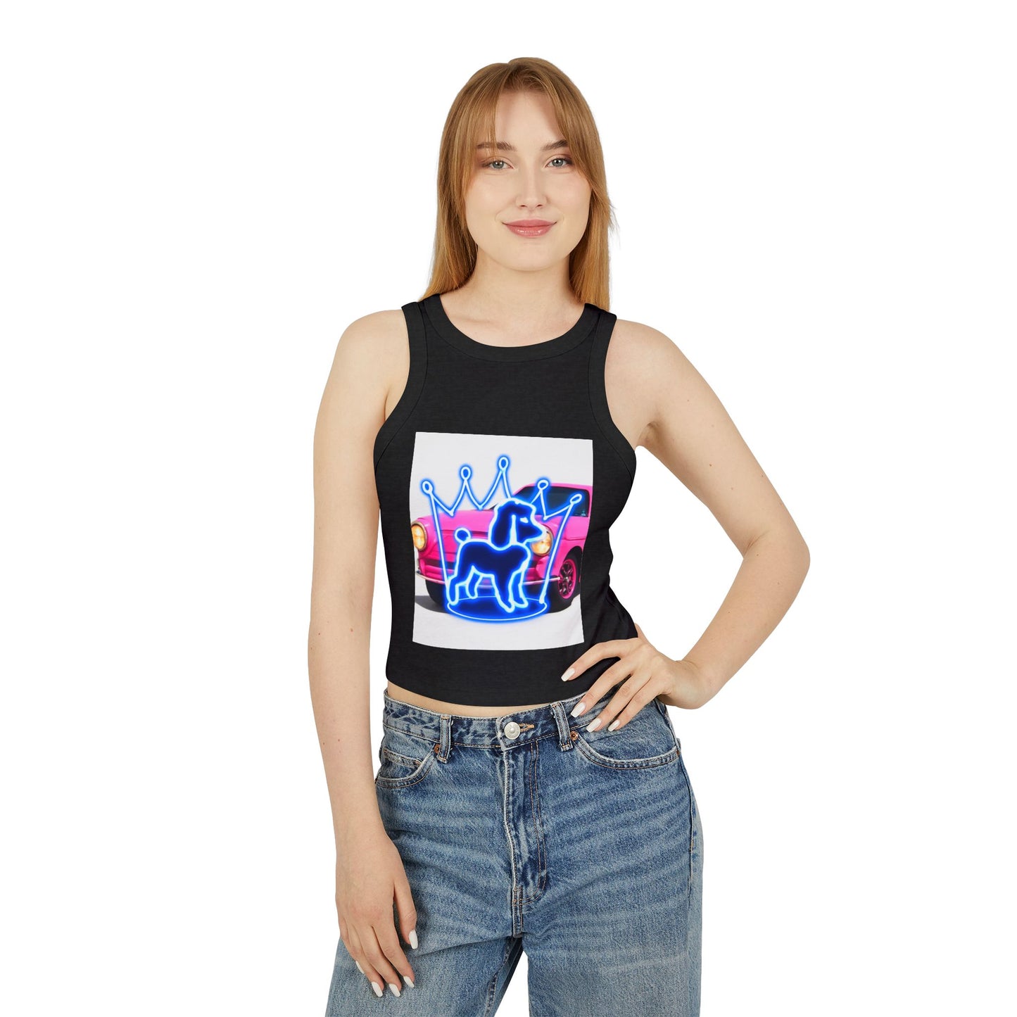 Neon Crowned Dog Racer Tank Top | Women's Casual Wear, Summer Clothing, Beach Gear, Animal Lover Gift, Fashion Statement