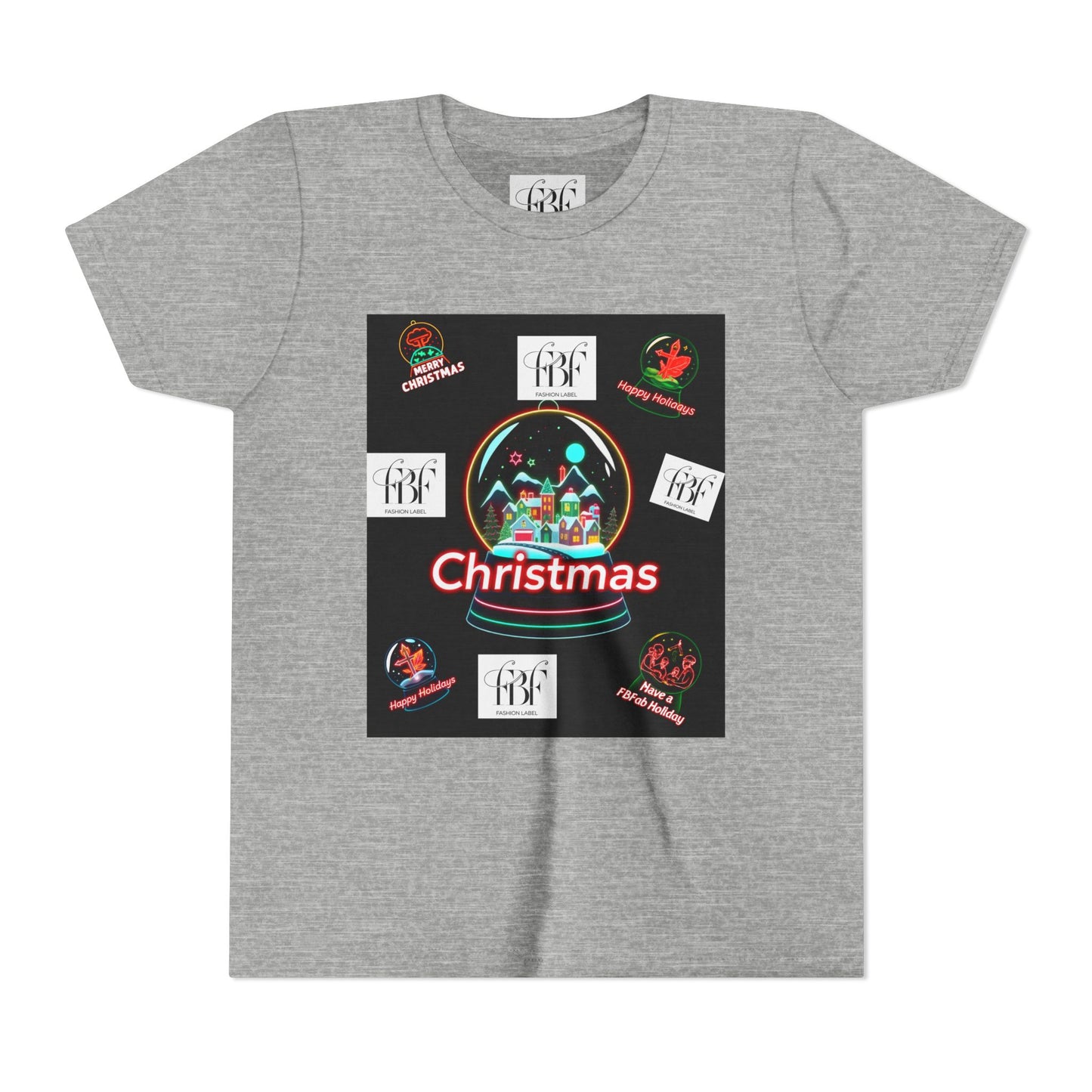 Youth Christmas Short Sleeve Tee, Holiday Tee, Xmas Gift for Kids, Fun Tee for Celebrations, Winter Festive Shirt