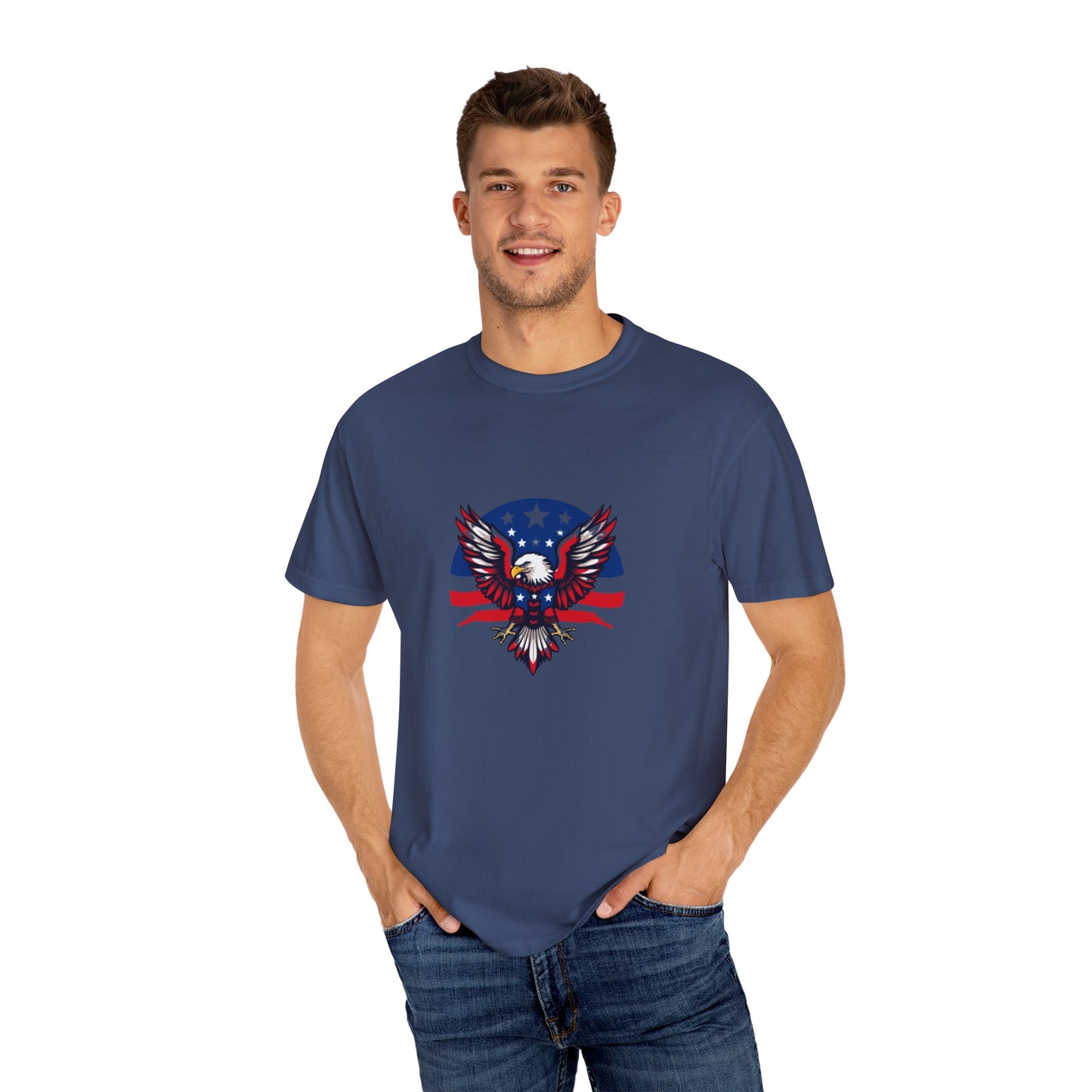 Patriotic T-Shirt with Eagle Graphic | Faith By Flag Tee, Unisex Apparel, Independence Day Shirt, Casual Wear, Gift for Veterans