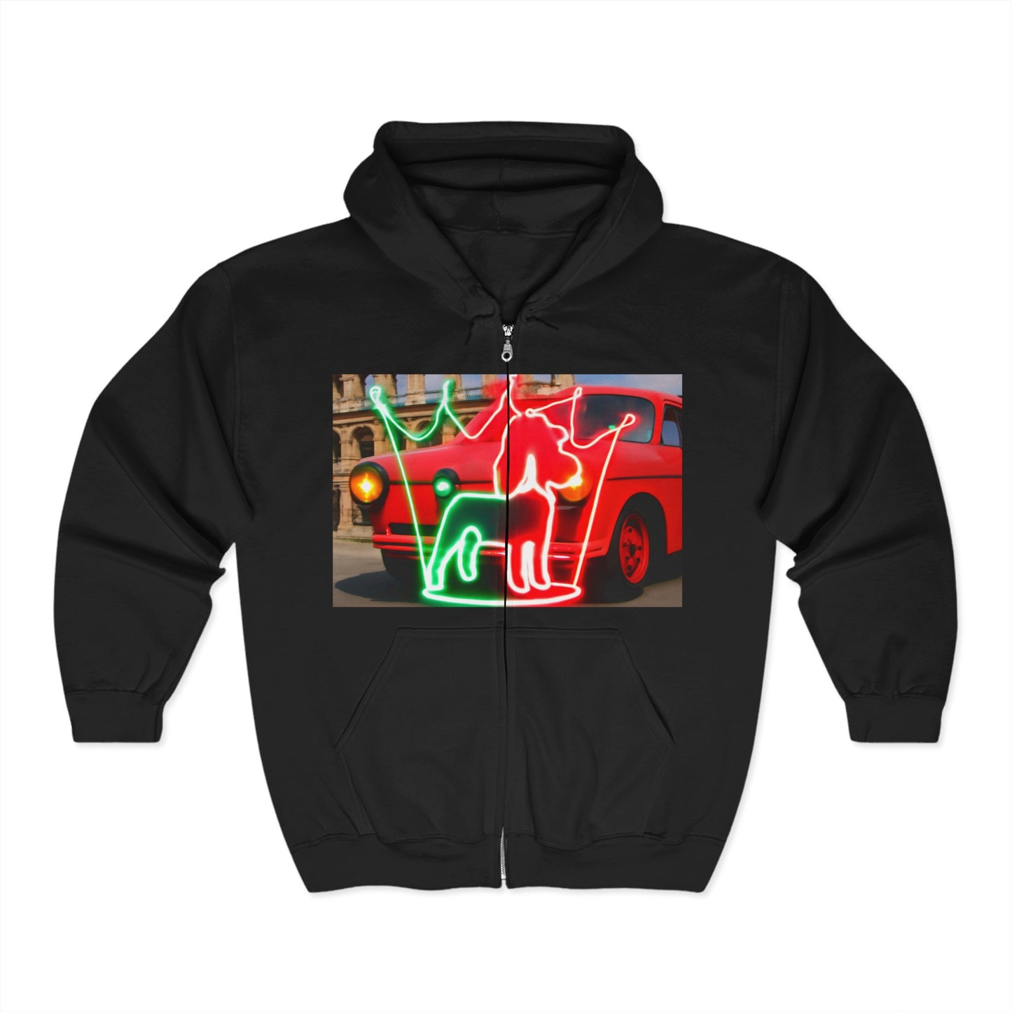 Neon-Style Full Zip Hoodie, Unisex Fashion Sweatshirt, Casual Layering, Holiday Gift, Vintage Vibe Hoodie