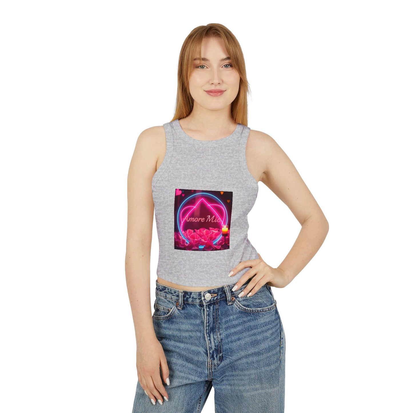 Romantic Graphic Racerback Tank, Cute Summer Top, Feminine Casual Wear, Heart Design, Gift for Her