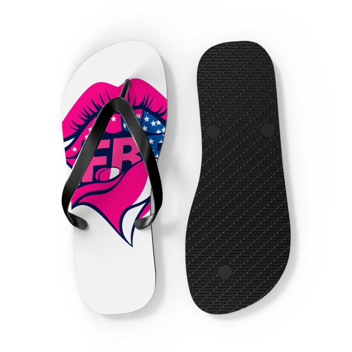Patriotic Flip Flops with Kiss Design | Fun Summer Footwear, Vacation Sandals, Memorial Day, 4th of July, Beachwear