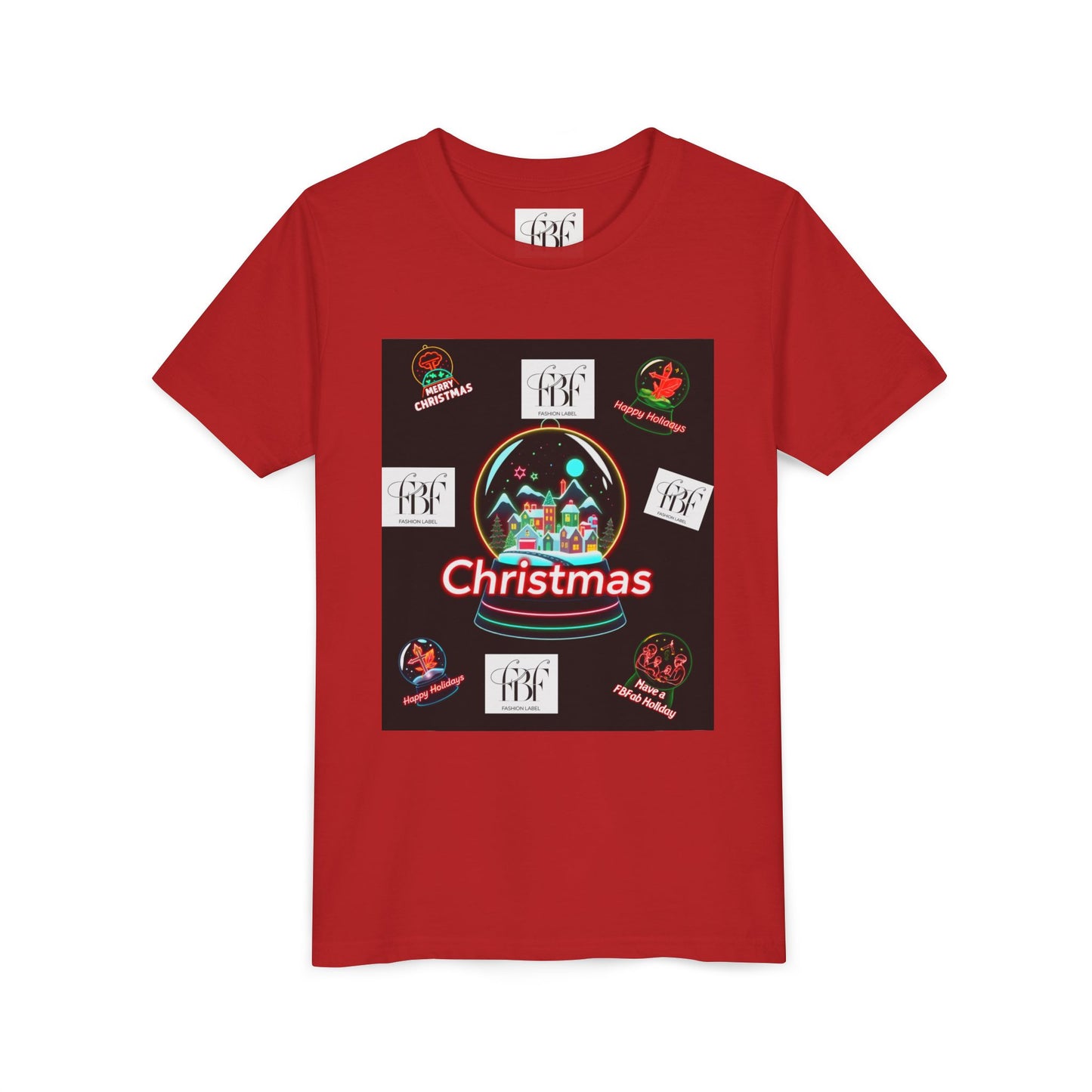Youth Christmas Short Sleeve Tee, Holiday Tee, Xmas Gift for Kids, Fun Tee for Celebrations, Winter Festive Shirt