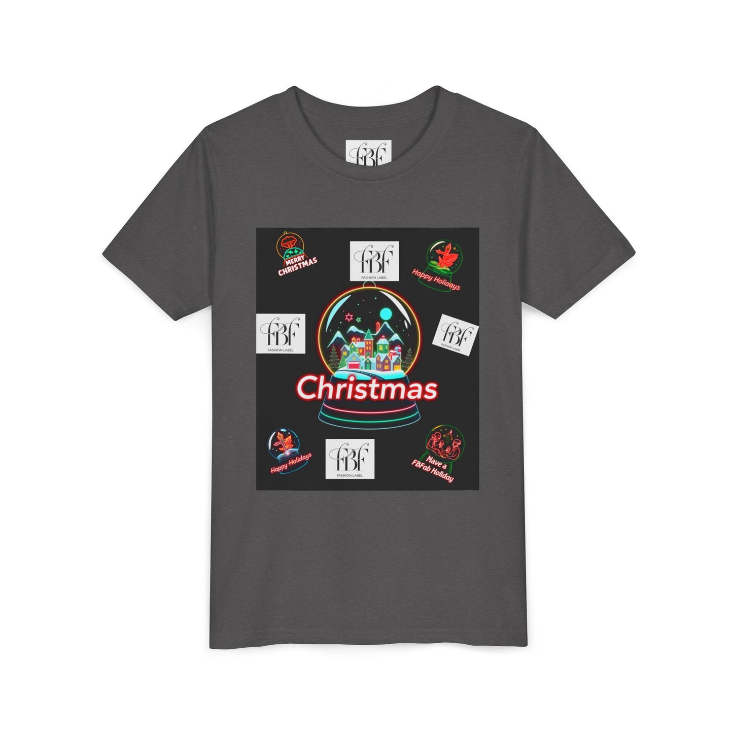 Youth Christmas Short Sleeve Tee, Holiday Tee, Xmas Gift for Kids, Fun Tee for Celebrations, Winter Festive Shirt