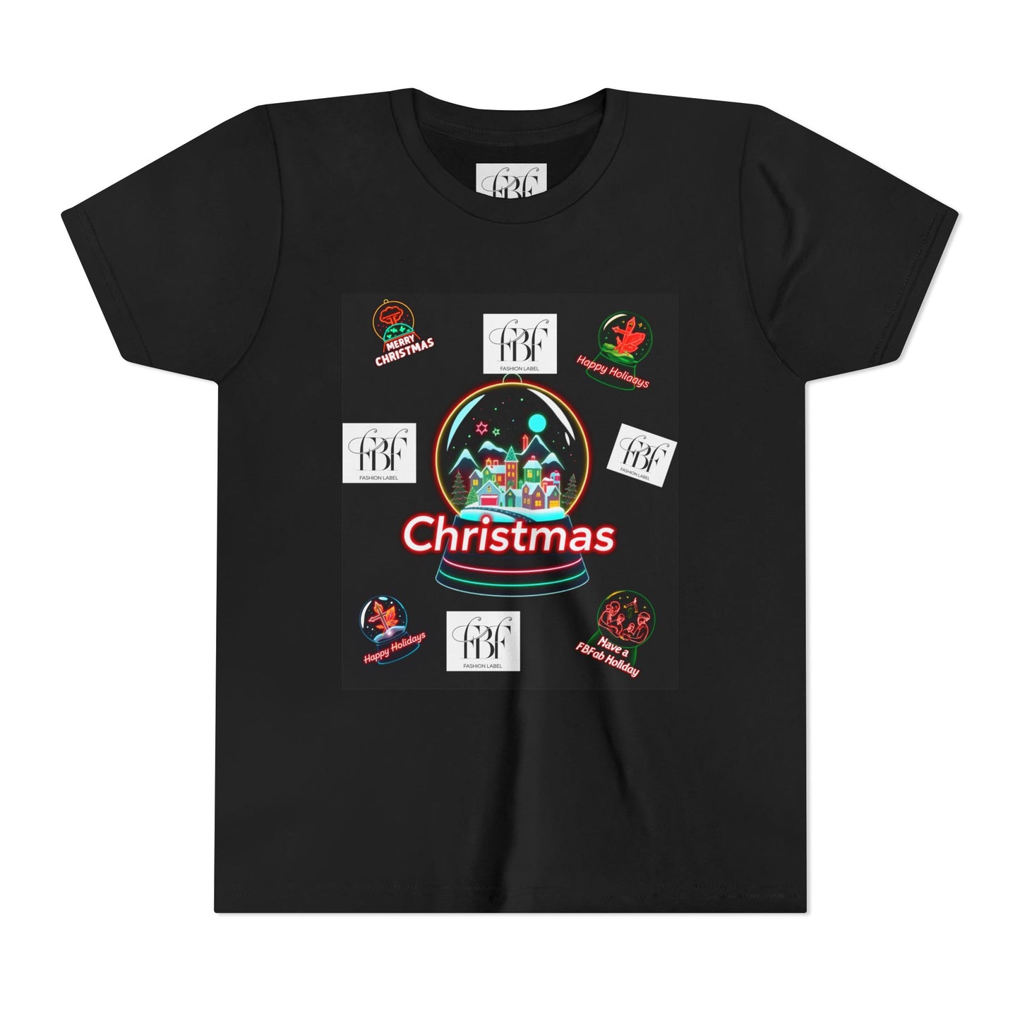 Youth Christmas Short Sleeve Tee, Holiday Tee, Xmas Gift for Kids, Fun Tee for Celebrations, Winter Festive Shirt