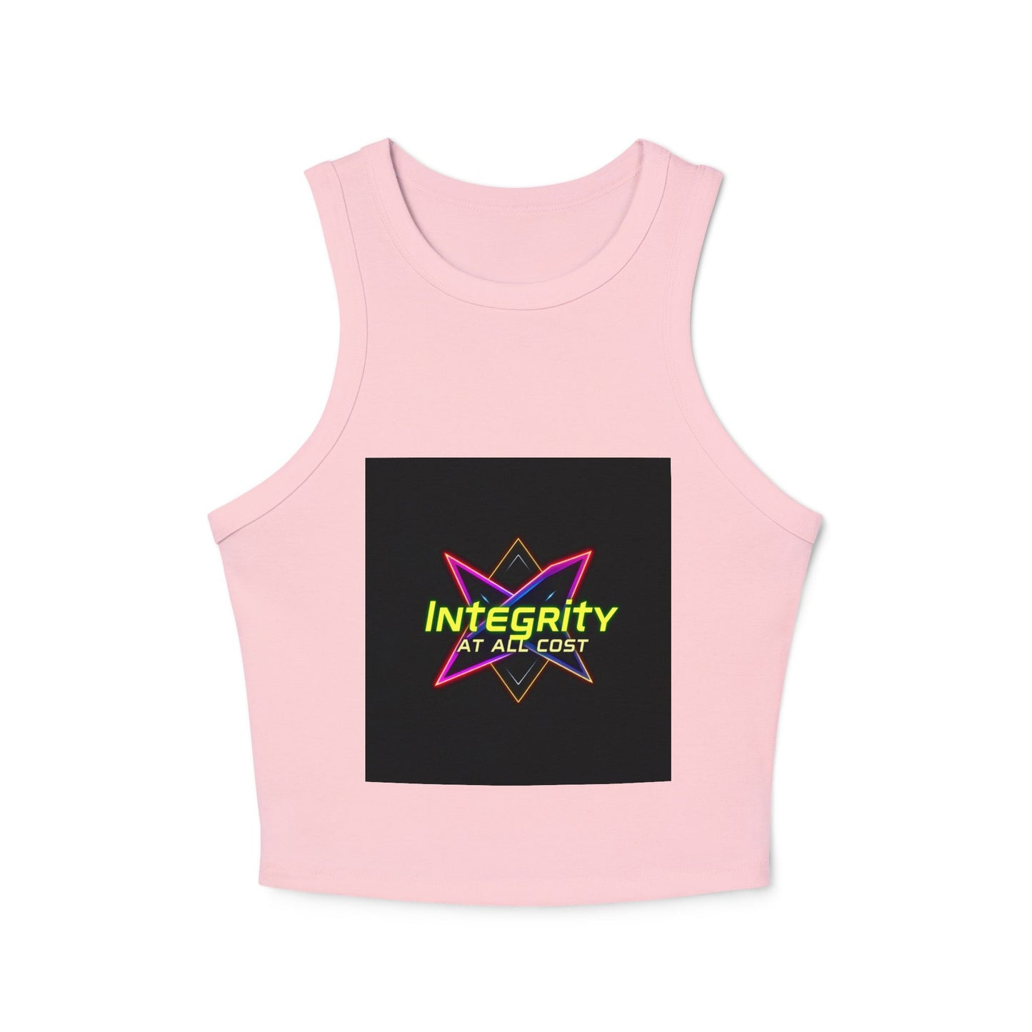 Women's Micro Rib Racer Tank Top with 'Integrity at All Cost' Design, Trendy Crop Top, Summer Top, Workout Tank, Gift for Her, Casual Wear
