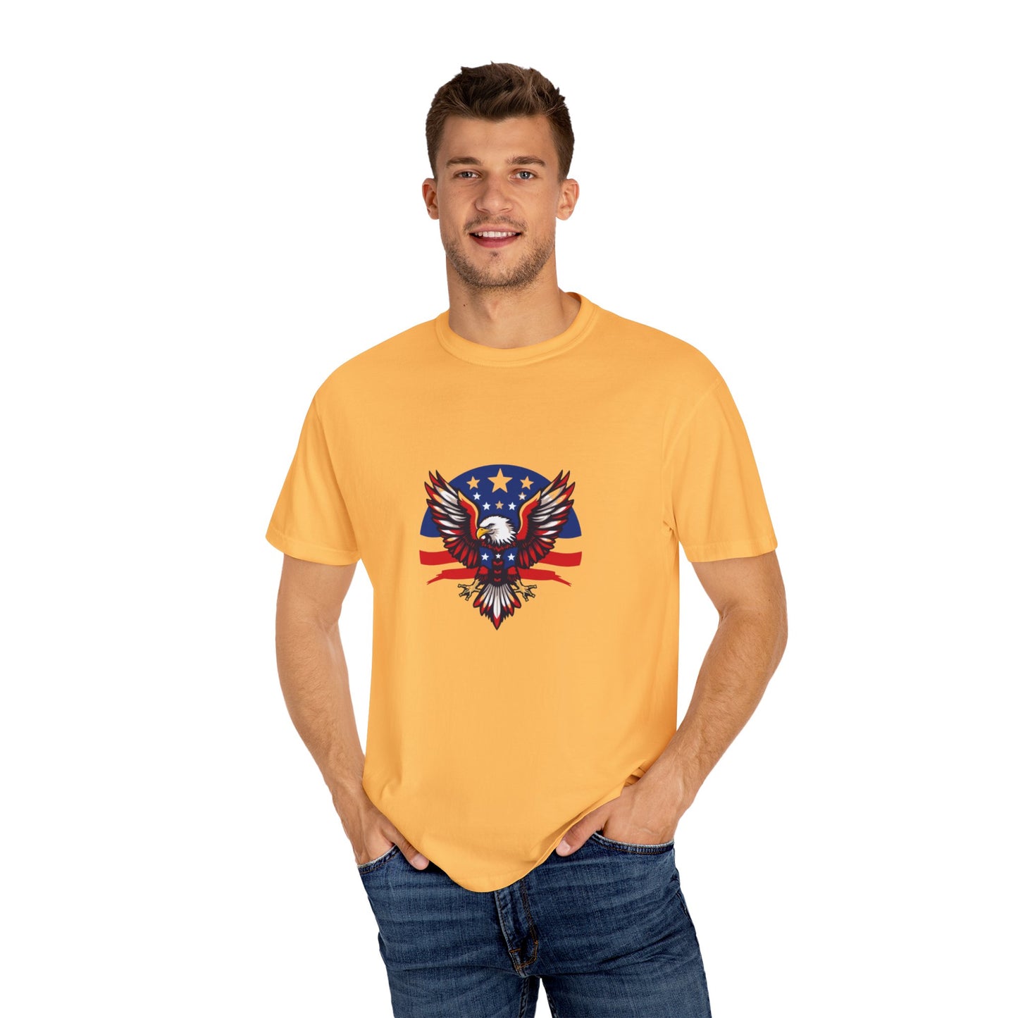 Patriotic T-Shirt with Eagle Graphic | Faith By Flag Tee, Unisex Apparel, Independence Day Shirt, Casual Wear, Gift for Veterans