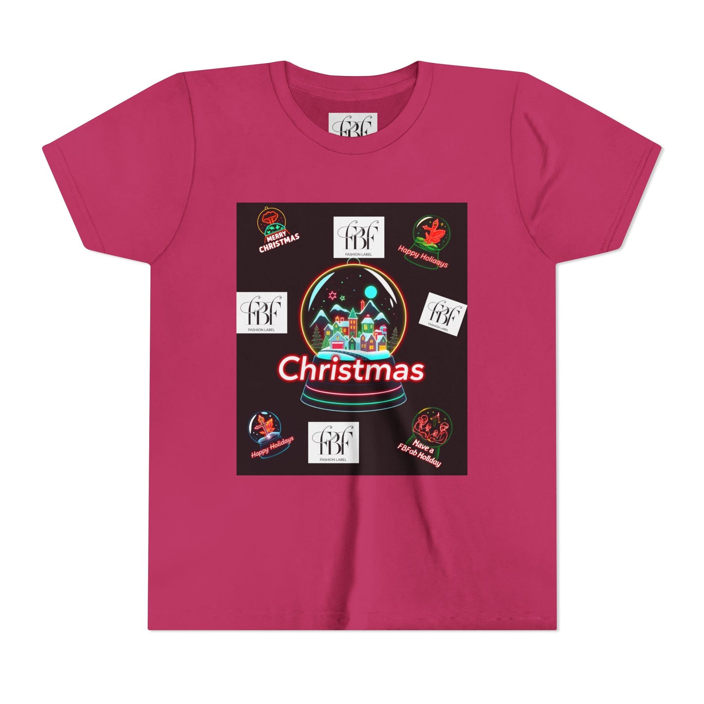 Youth Christmas Short Sleeve Tee, Holiday Tee, Xmas Gift for Kids, Fun Tee for Celebrations, Winter Festive Shirt