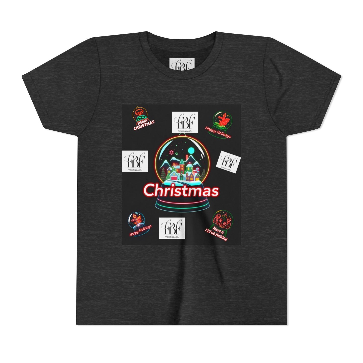 Youth Christmas Short Sleeve Tee, Holiday Tee, Xmas Gift for Kids, Fun Tee for Celebrations, Winter Festive Shirt