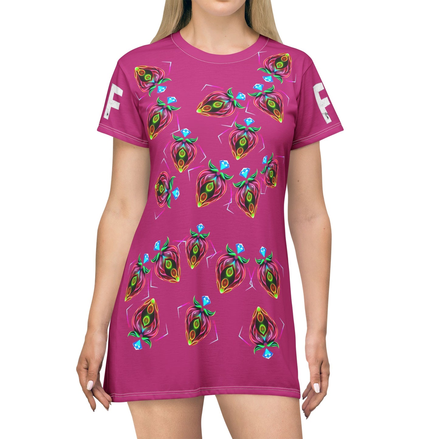 Vibrant Floral T-Shirt Dress, Casual Summer Outfit, Festival Wear, Gift for Her, Unique Art Dress, Everyday Fashion
