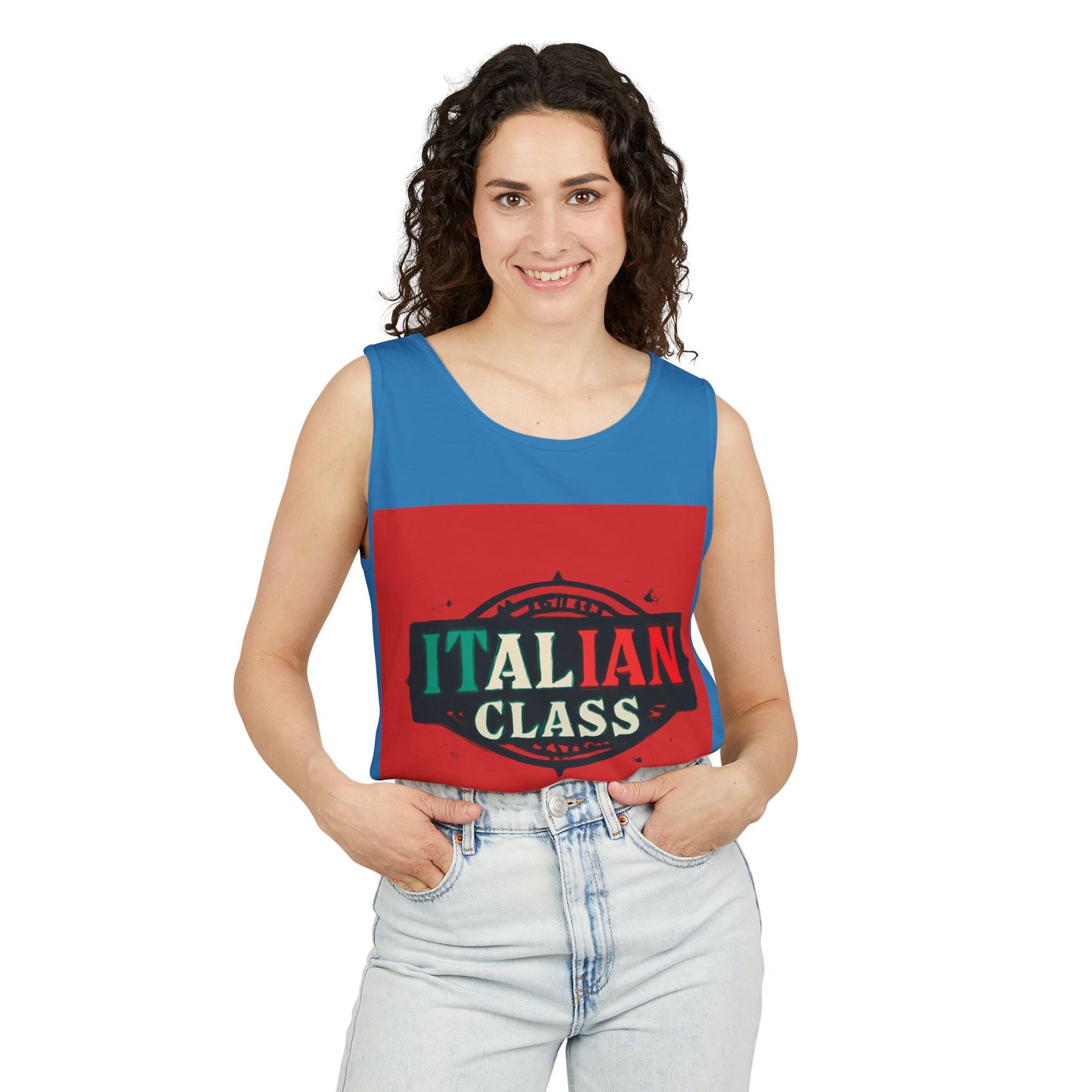 Italian Class Unisex Garment-Dyed Tank Top, Casual Summer Wear, Italian Heritage Gift, Foodie Apparel, Vacation Top