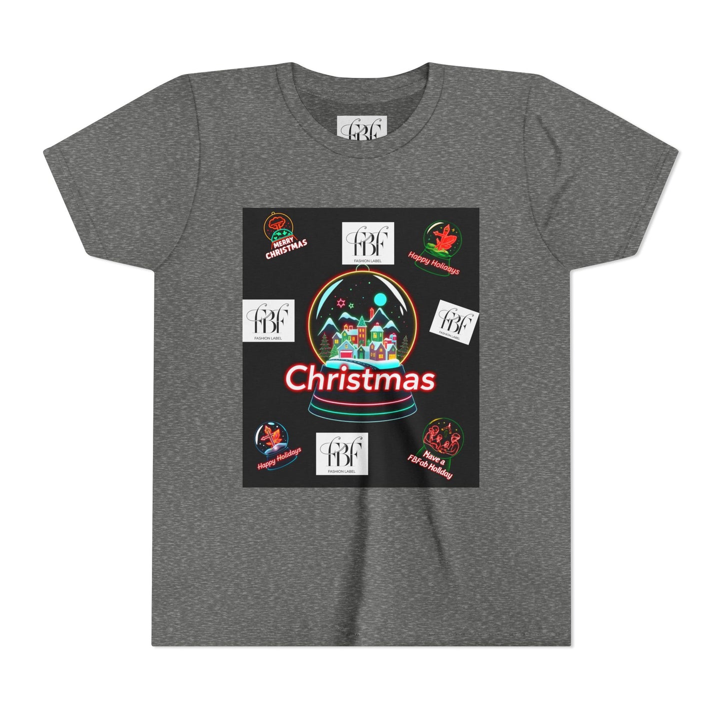 Youth Christmas Short Sleeve Tee, Holiday Tee, Xmas Gift for Kids, Fun Tee for Celebrations, Winter Festive Shirt