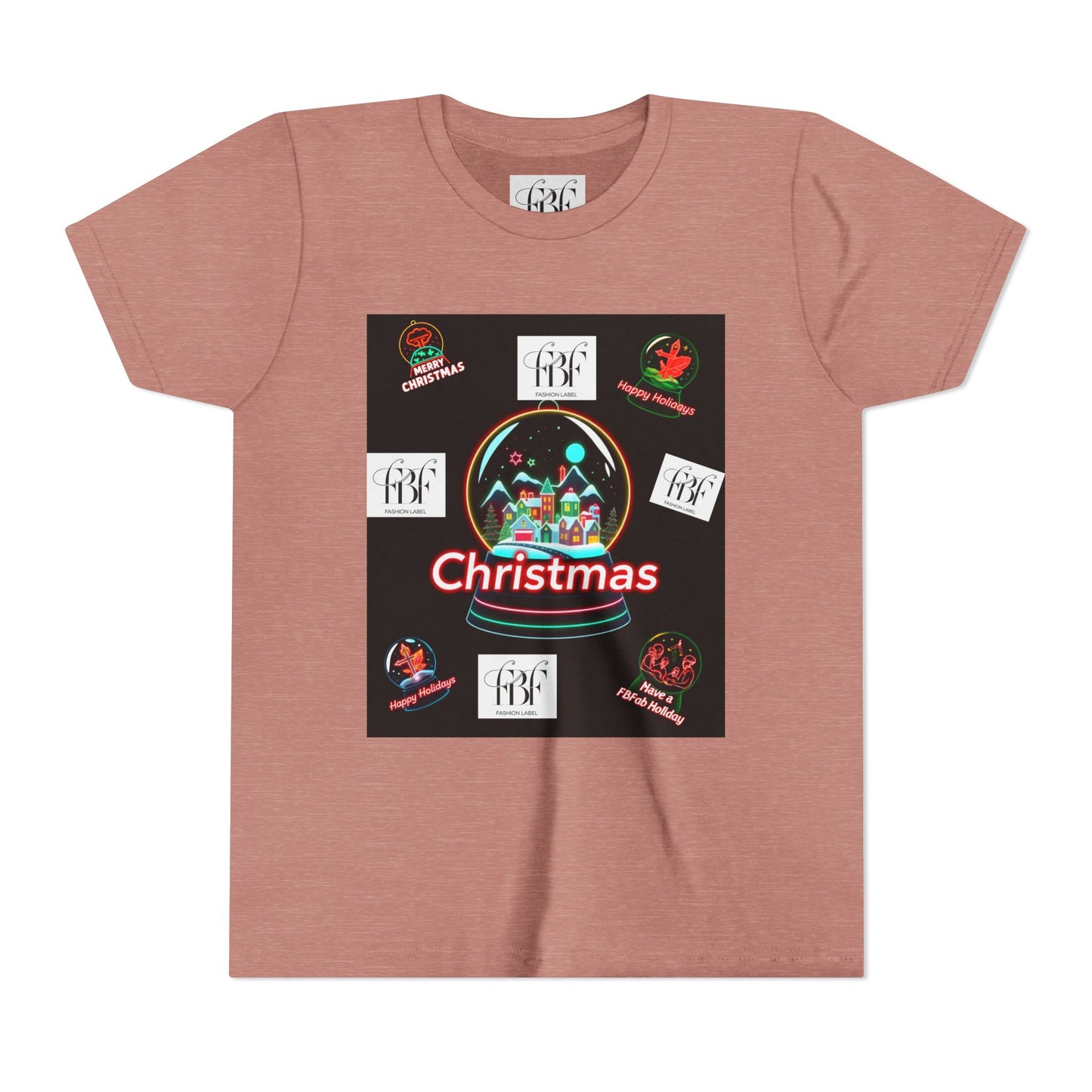 Youth Christmas Short Sleeve Tee, Holiday Tee, Xmas Gift for Kids, Fun Tee for Celebrations, Winter Festive Shirt
