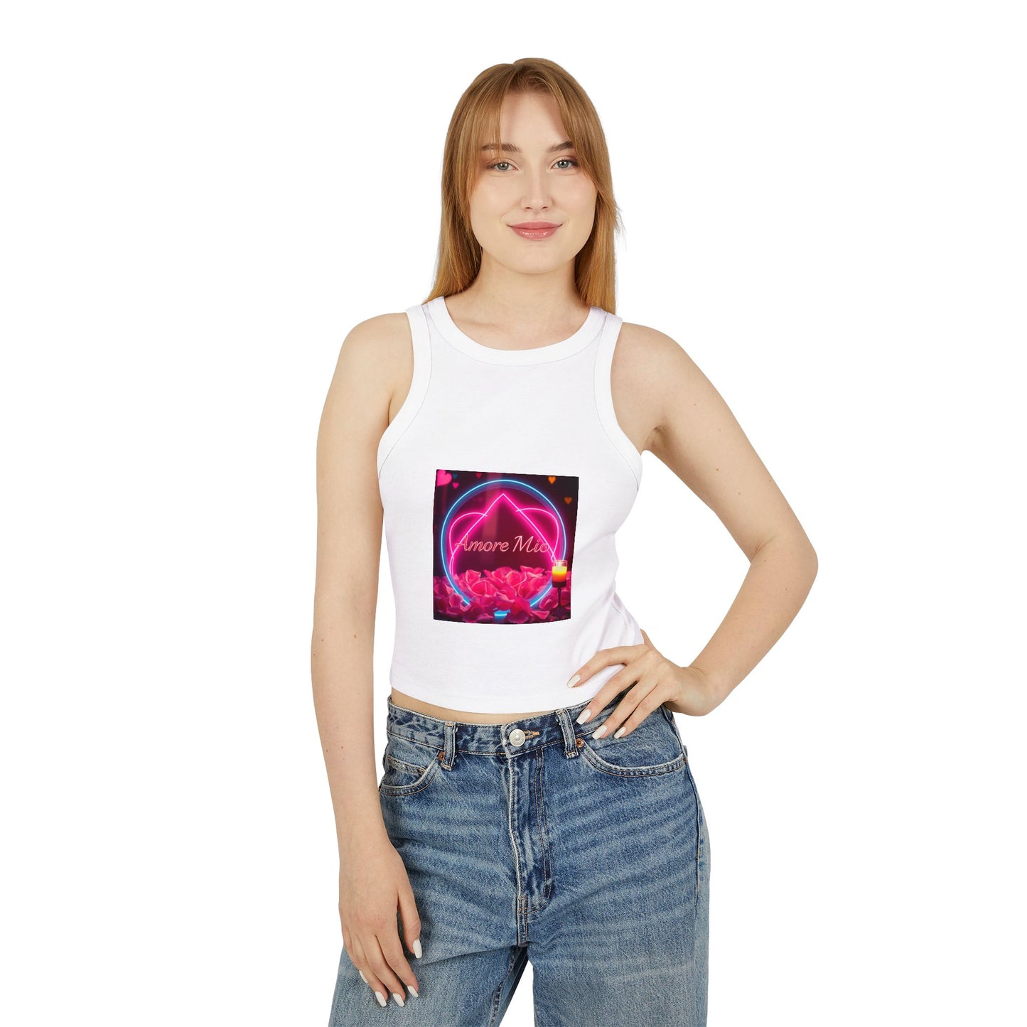 Romantic Graphic Racerback Tank, Cute Summer Top, Feminine Casual Wear, Heart Design, Gift for Her