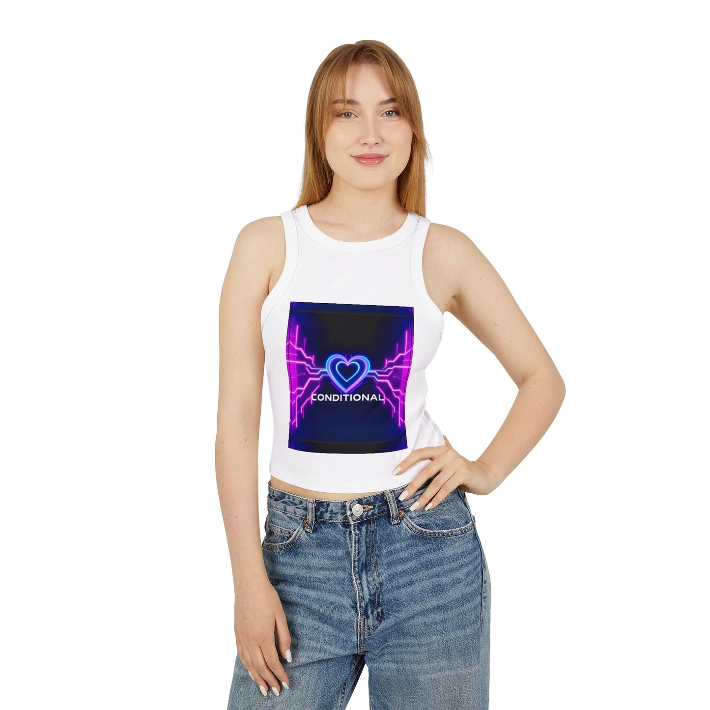 Neon Heart Racerback Tank Top, Trendy Crop Top, Party Attire, Summer Essential, Festival Wear, Gift for Her
