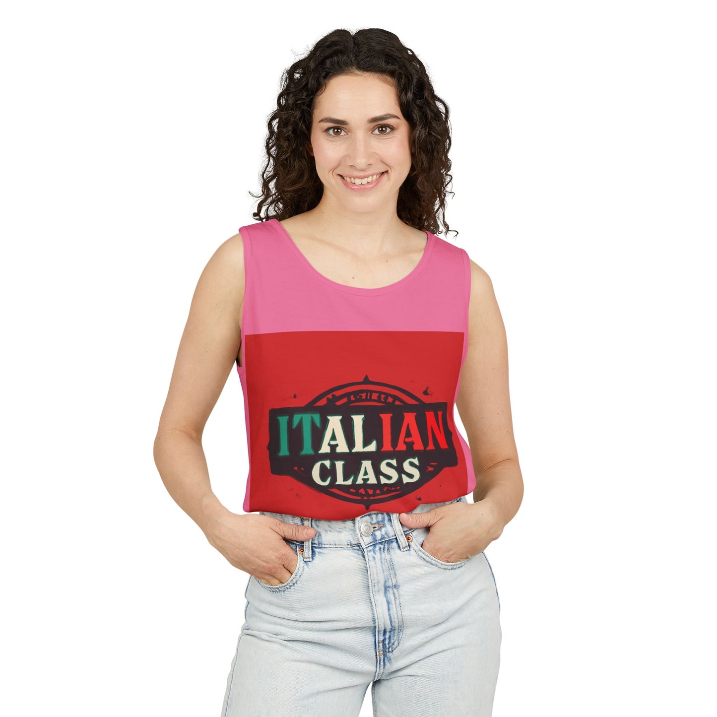 Italian Class Unisex Garment-Dyed Tank Top, Casual Summer Wear, Italian Heritage Gift, Foodie Apparel, Vacation Top