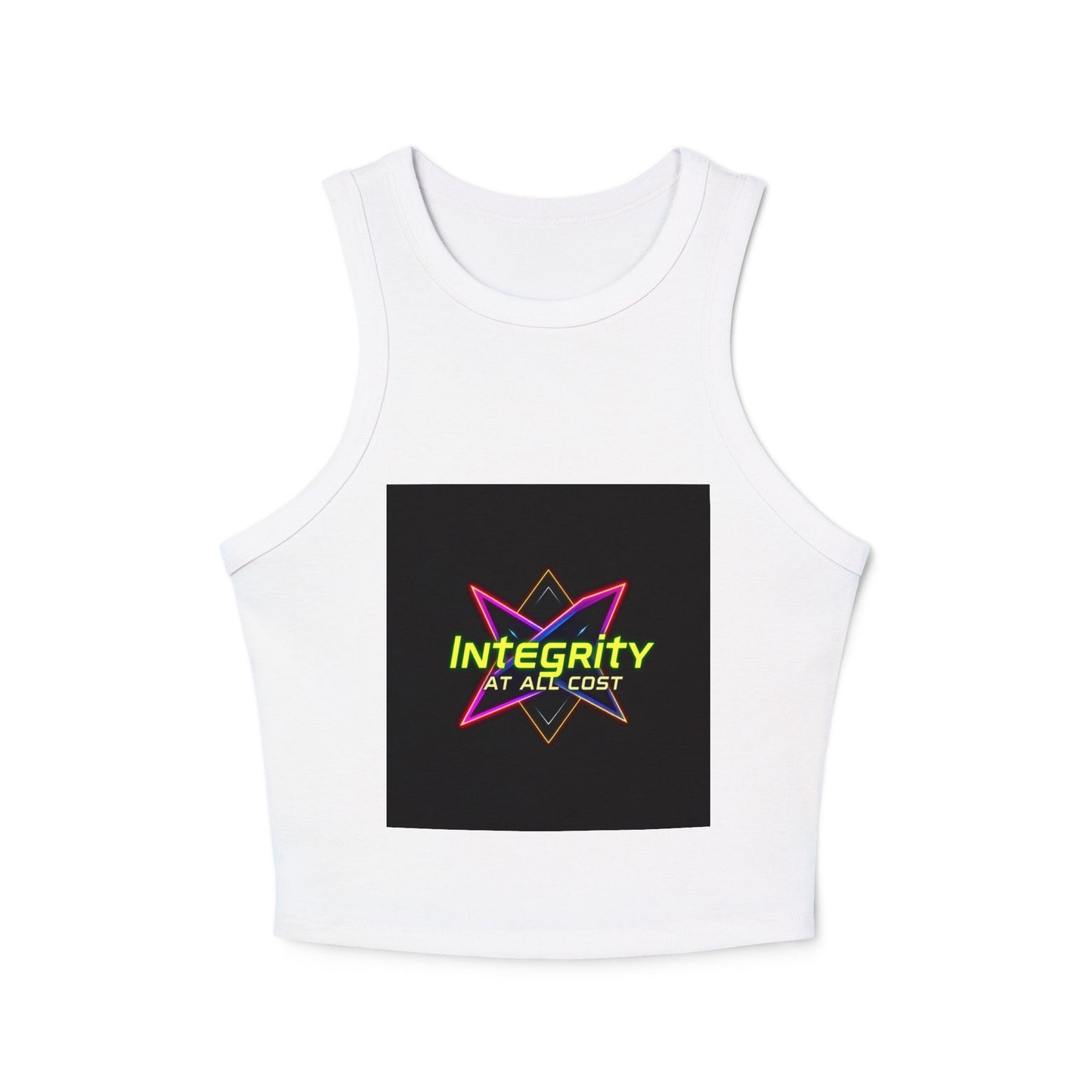 Women's Micro Rib Racer Tank Top with 'Integrity at All Cost' Design, Trendy Crop Top, Summer Top, Workout Tank, Gift for Her, Casual Wear