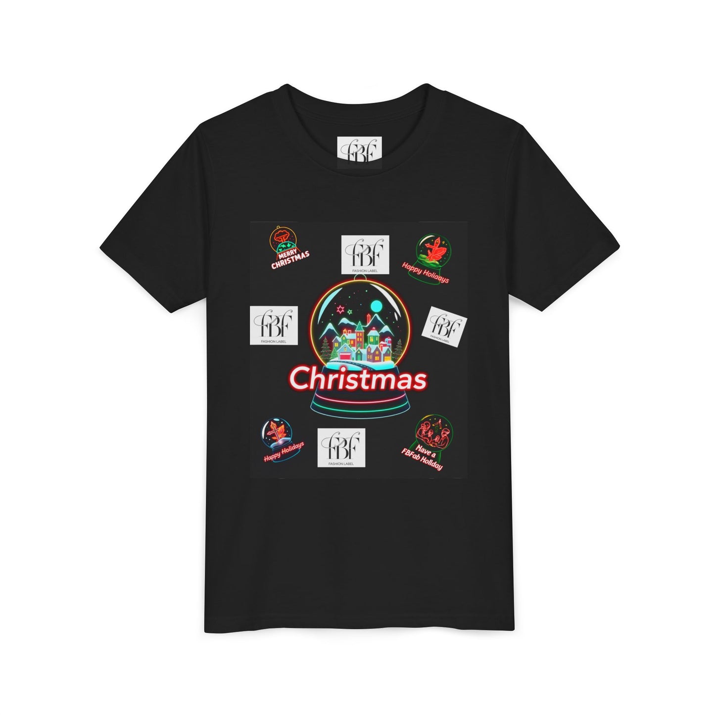 Youth Christmas Short Sleeve Tee, Holiday Tee, Xmas Gift for Kids, Fun Tee for Celebrations, Winter Festive Shirt