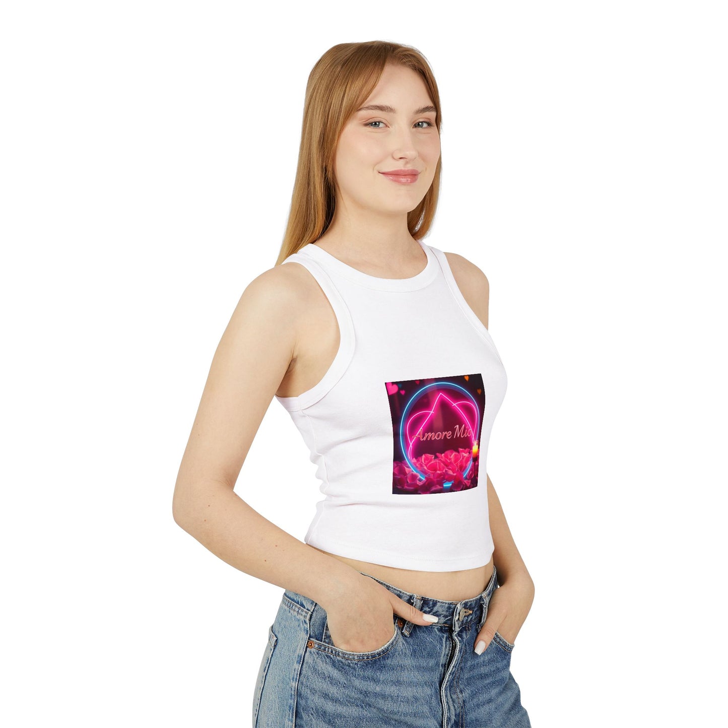 Romantic Graphic Racerback Tank, Cute Summer Top, Feminine Casual Wear, Heart Design, Gift for Her
