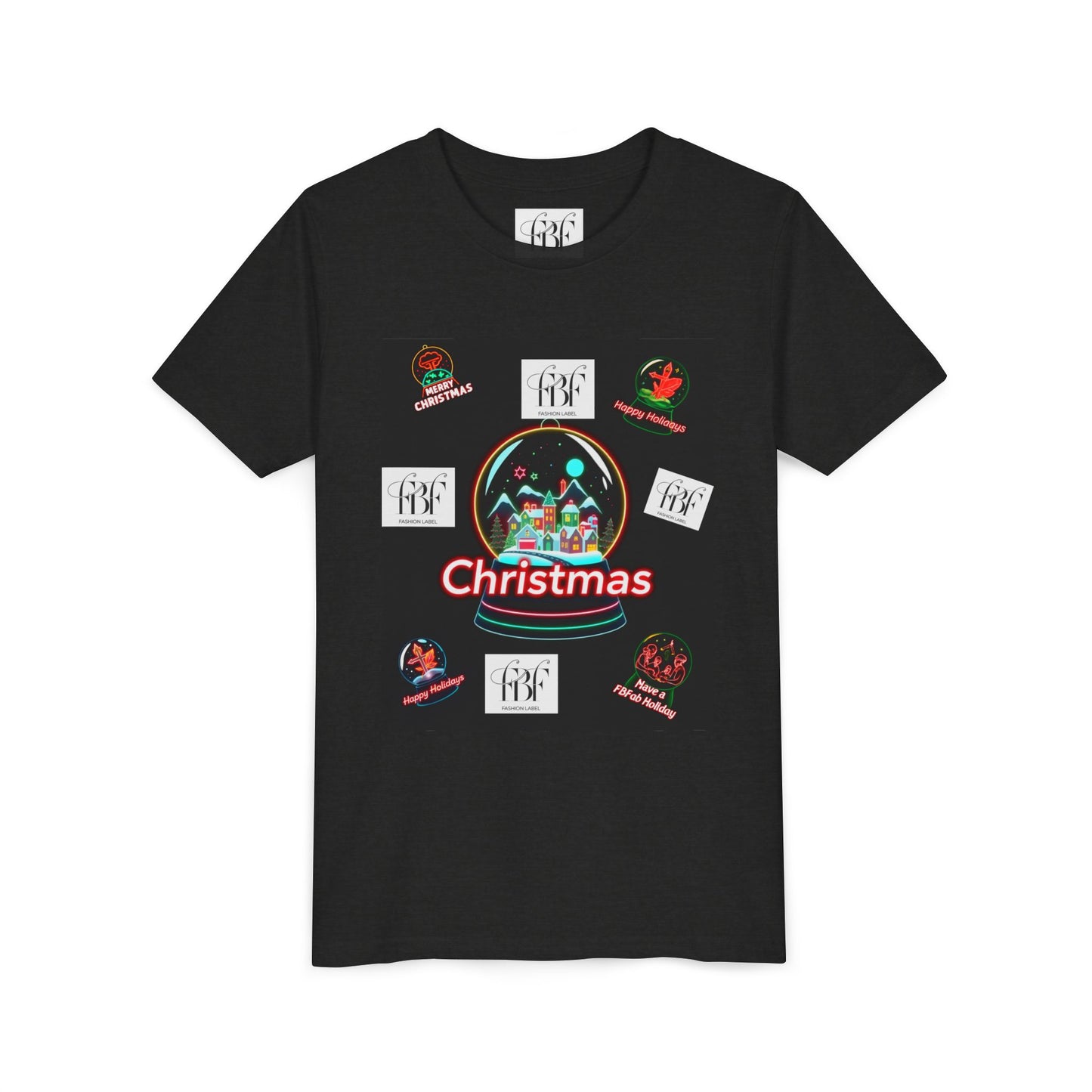 Youth Christmas Short Sleeve Tee, Holiday Tee, Xmas Gift for Kids, Fun Tee for Celebrations, Winter Festive Shirt