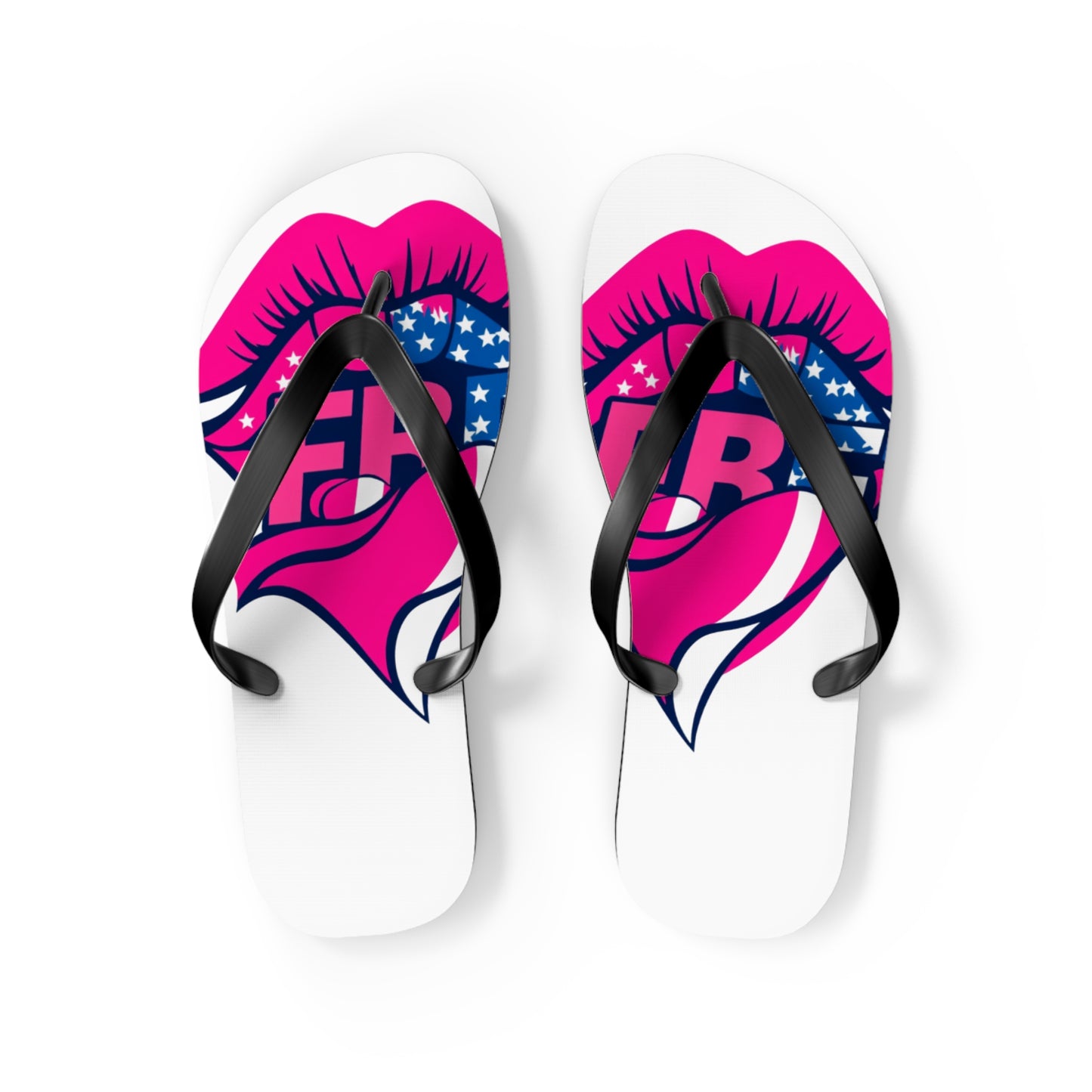 Patriotic Flip Flops with Kiss Design | Fun Summer Footwear, Vacation Sandals, Memorial Day, 4th of July, Beachwear