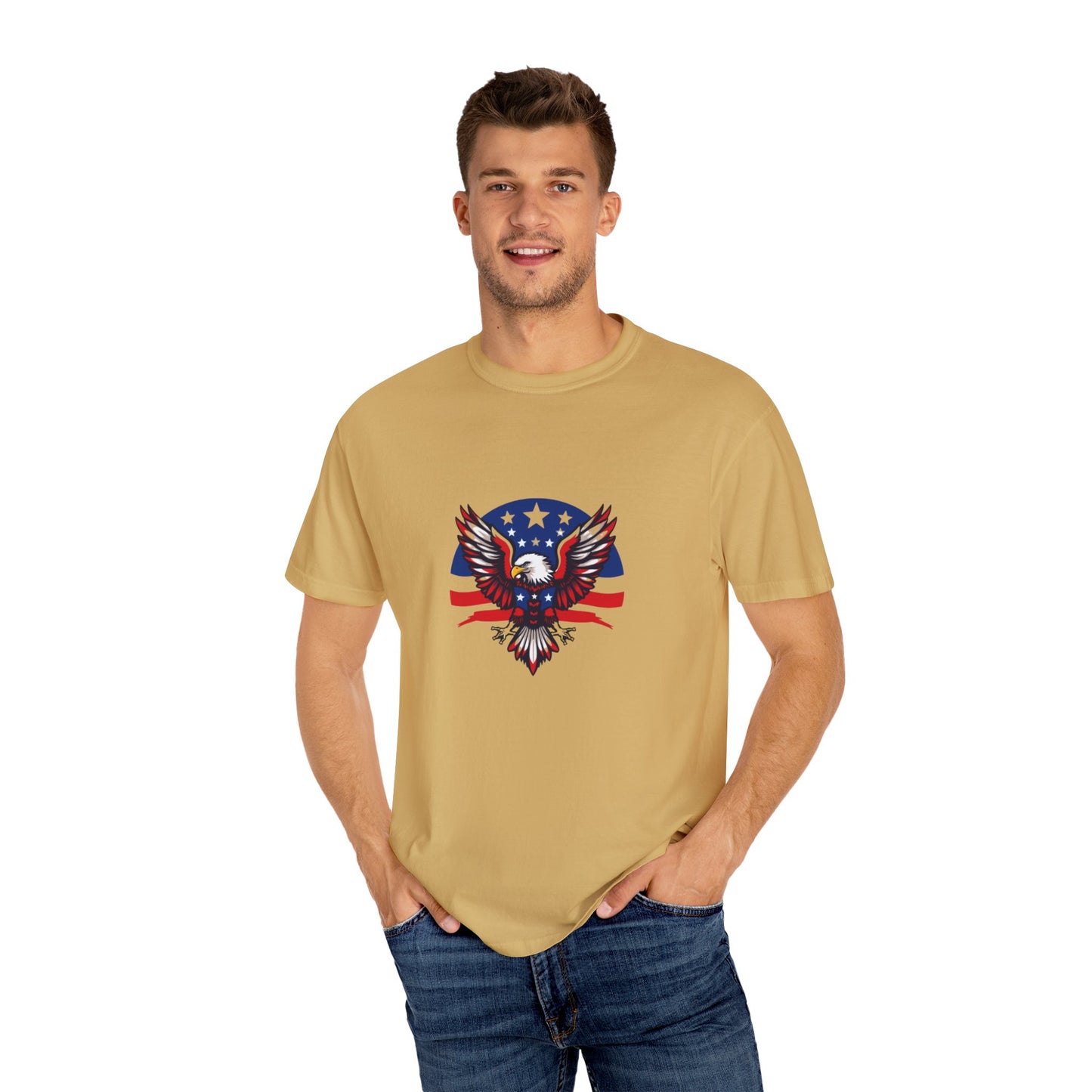 Patriotic T-Shirt with Eagle Graphic | Faith By Flag Tee, Unisex Apparel, Independence Day Shirt, Casual Wear, Gift for Veterans