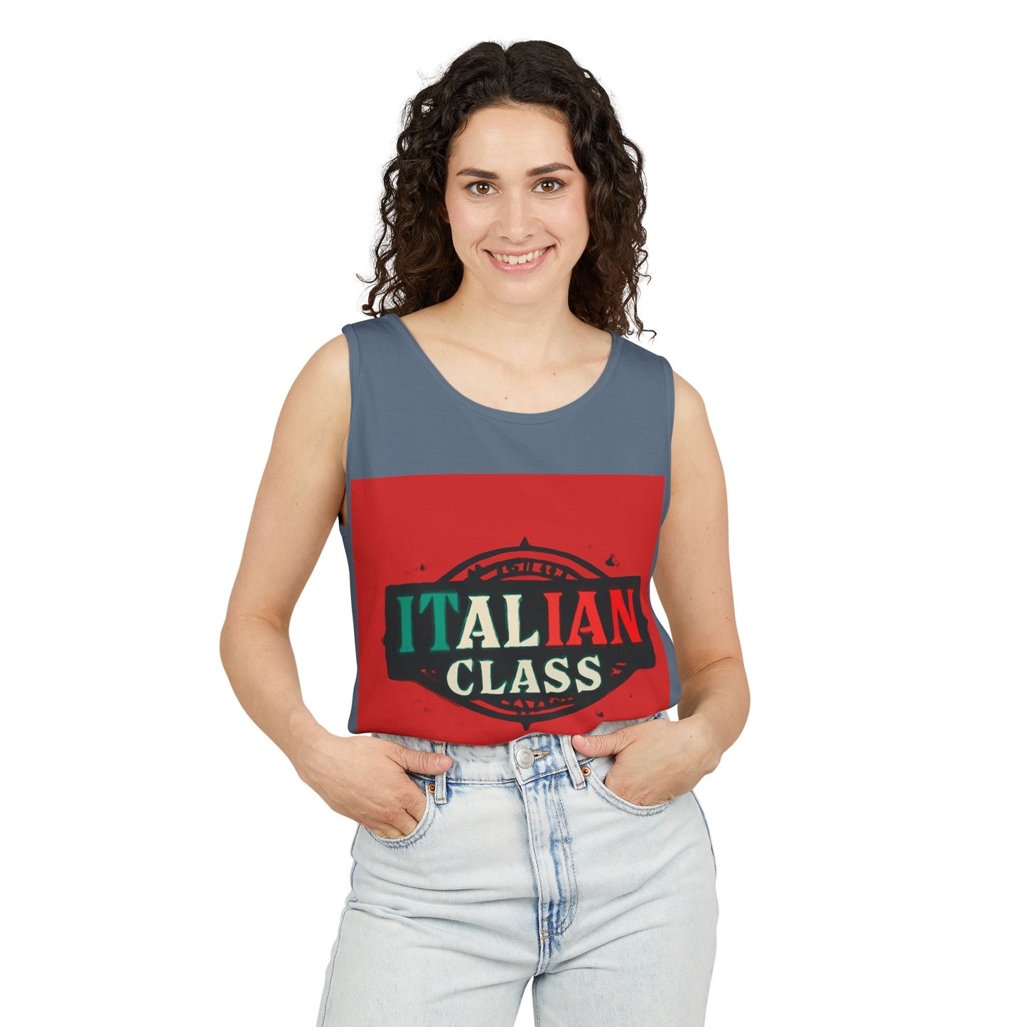 Italian Class Unisex Garment-Dyed Tank Top, Casual Summer Wear, Italian Heritage Gift, Foodie Apparel, Vacation Top