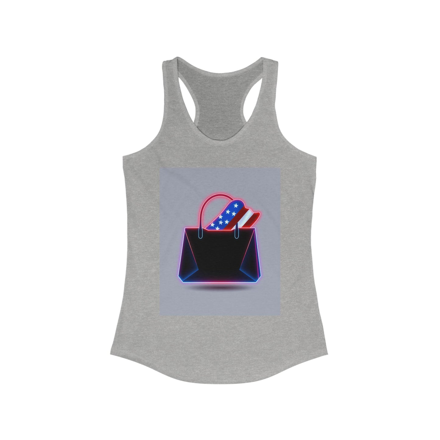 Patriotic Women's Racerback Tank with Stylish Handbag Design, Ideal for Summer, July 4th, Casual Wear, Fitness, Gifts
