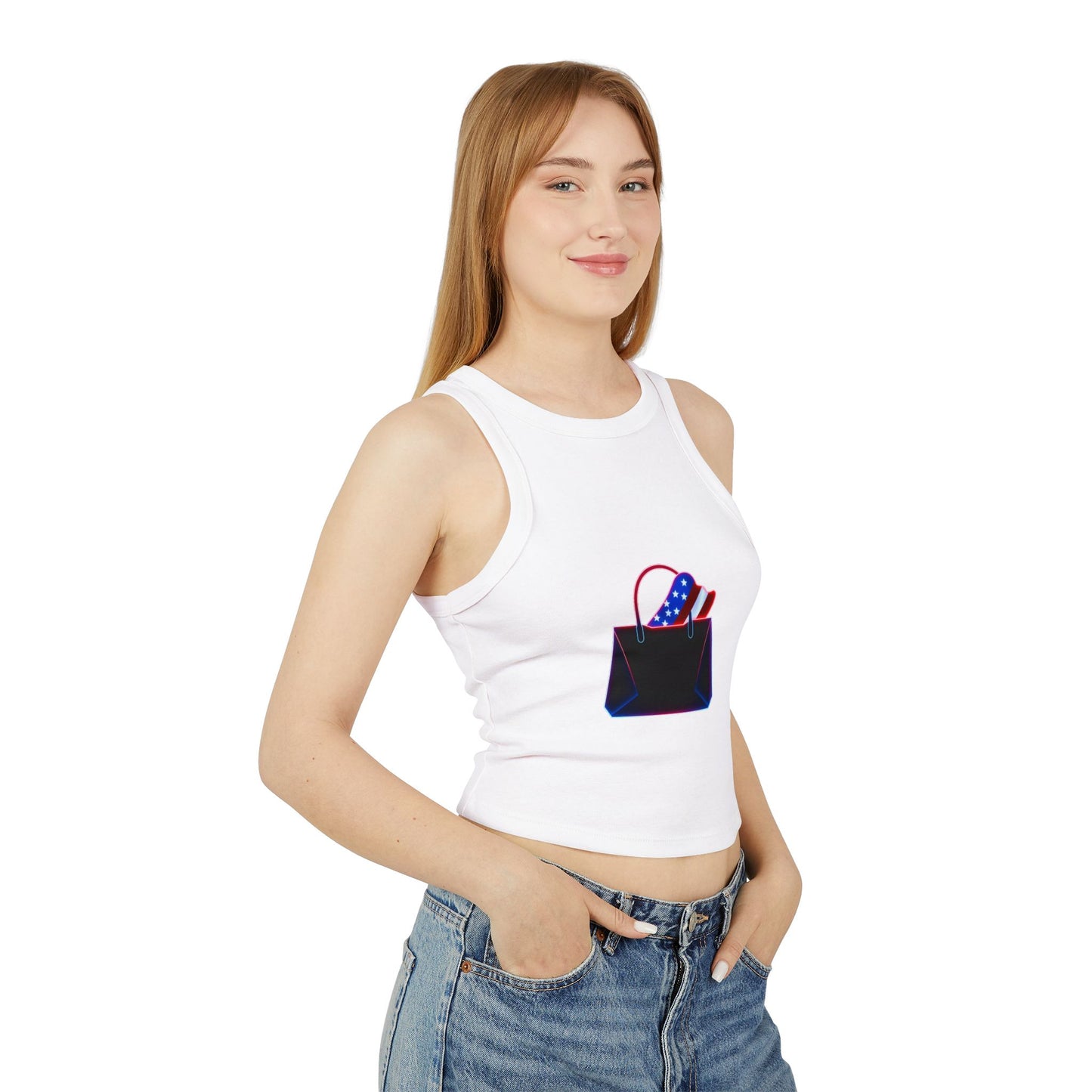 Patriotic Graphic Racerback Tank Top - Women's Summer Style, Independence Day Fashion, Concert Wear, Casual Chill