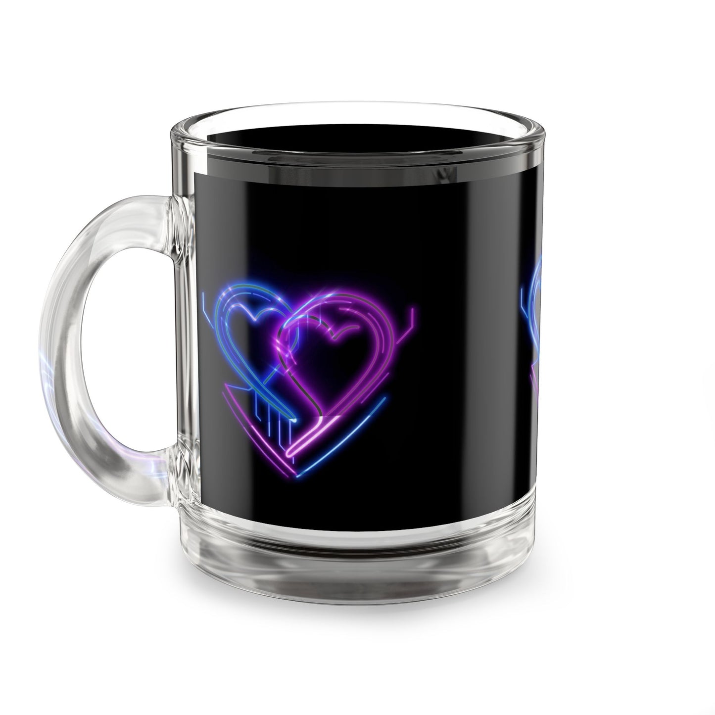 Neon Heart Glass Mug, 10oz, Stylish Coffee Cup, Love Gift, Valentine's Day, Couple's Mug