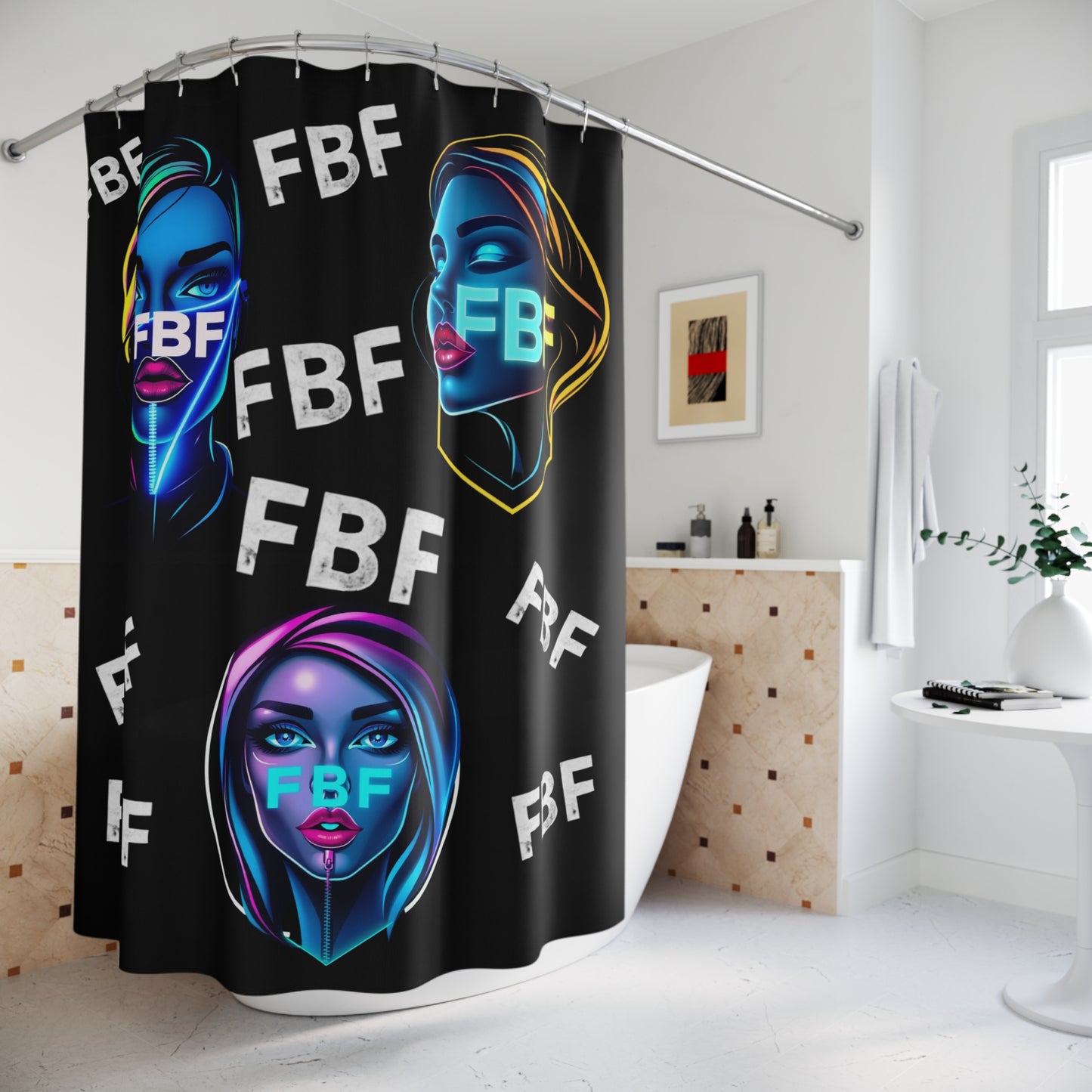 FBF Art Shower Curtain, Modern Bathroom Decor, Unique Gift for Her, Stylish Home Accessory, Trendy Shower Curtain