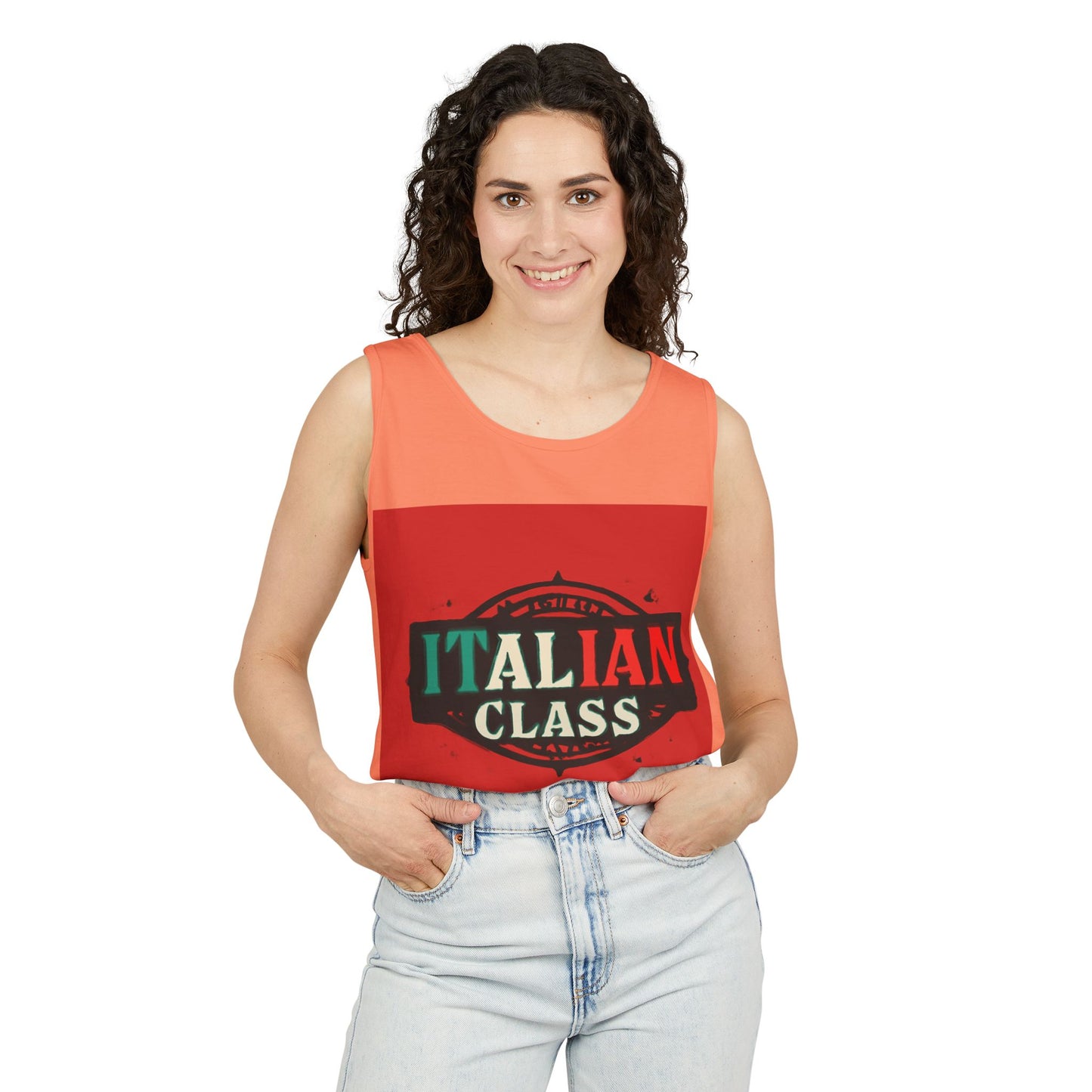 Italian Class Unisex Garment-Dyed Tank Top, Casual Summer Wear, Italian Heritage Gift, Foodie Apparel, Vacation Top