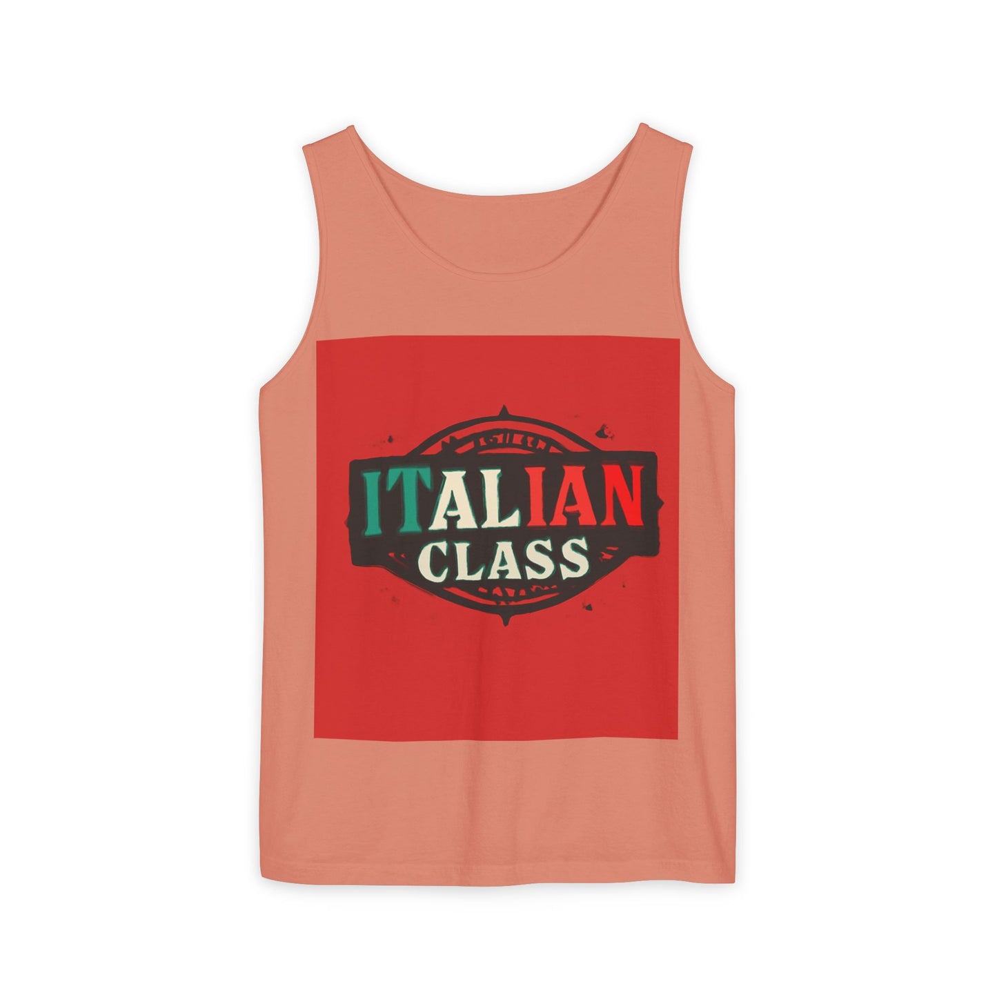 Italian Class Unisex Garment-Dyed Tank Top, Casual Summer Wear, Italian Heritage Gift, Foodie Apparel, Vacation Top